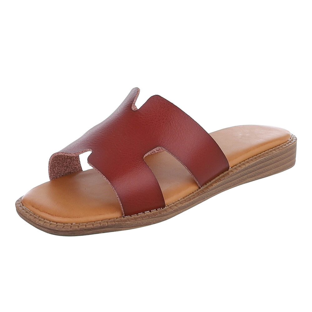Ital-Design Modische Sandalen mit gepolsterter Sohle für Damen Pantolette (91409215) Keilabsatz/Wedge Pantoletten in Braun