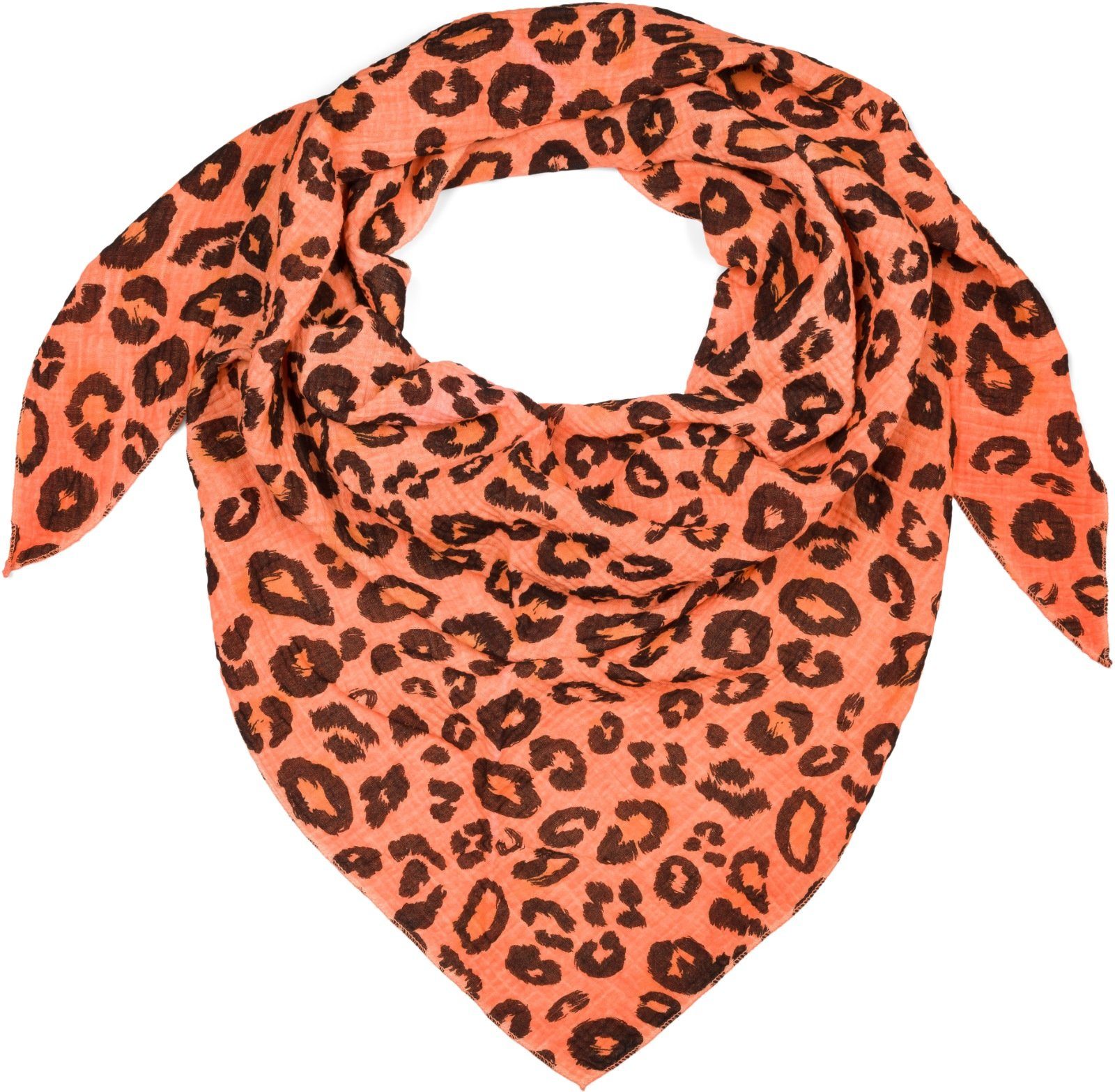 styleBREAKER Dreieckstuch, (1-St), Musselin Dreiecktuch Leoparden Print Neonorange