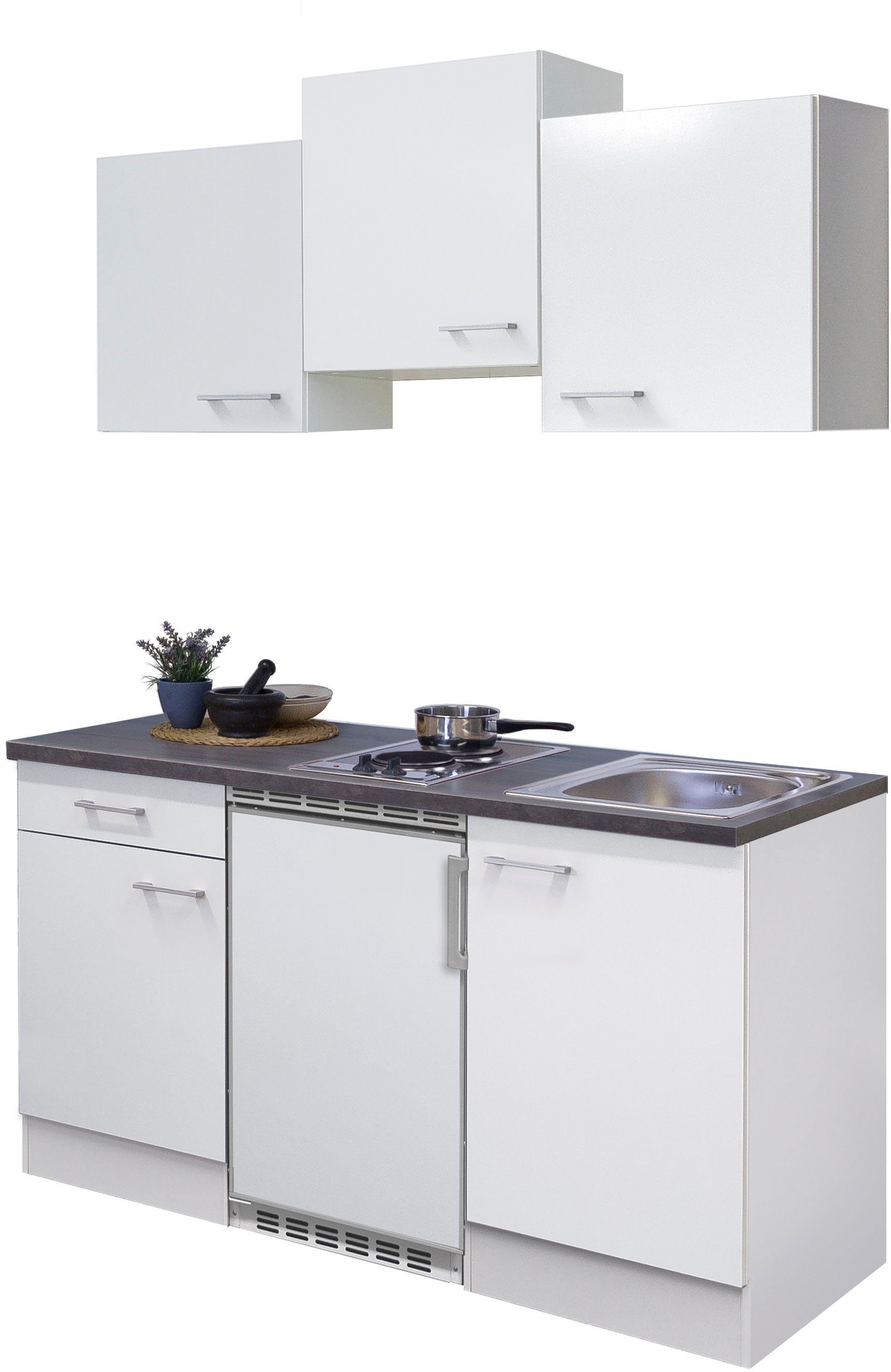 Flex-Well Кухниzeile Lucca, Breite 150,5 cm, mit Unterbau-Kühlschrank, Kochfeld und Spüle