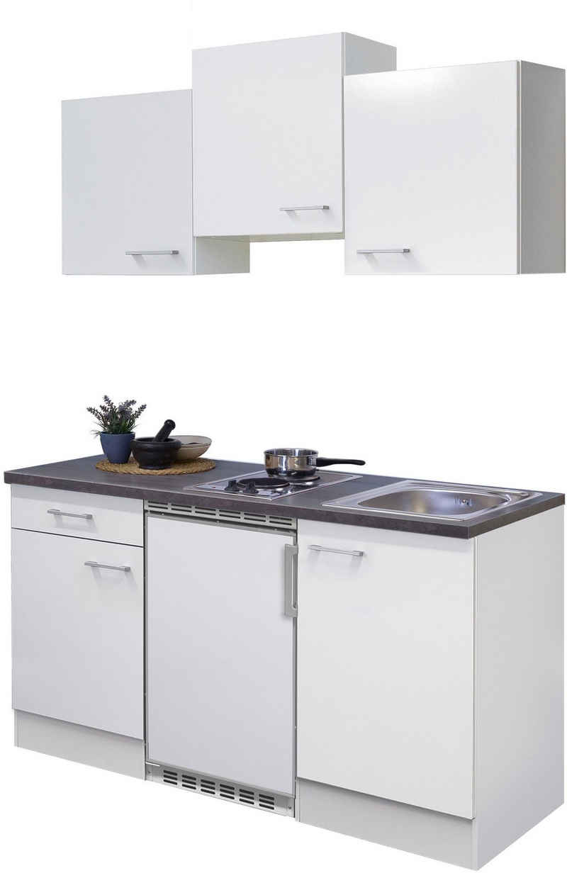 Flex-Well Küche Lucca, Breite 150,5 cm, mit Unterbau-Kühlschrank, Kochfeld und Spüle