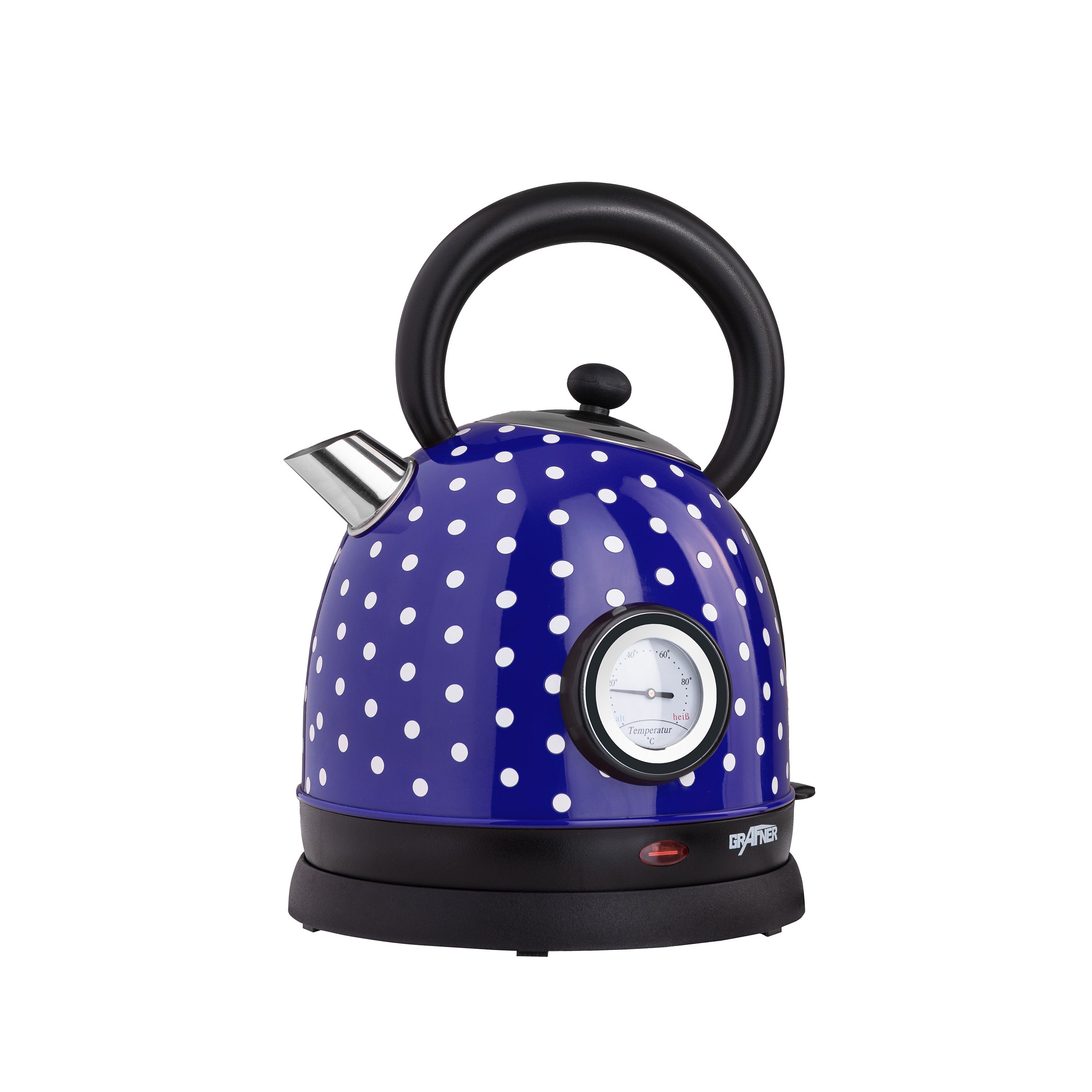 Grafner Wasserkocher Wasserkocher Retro 1,8L 2200 Watt mit Thermometer verschiedene Farben, 2200 W, Edelstahl, Retro-Design