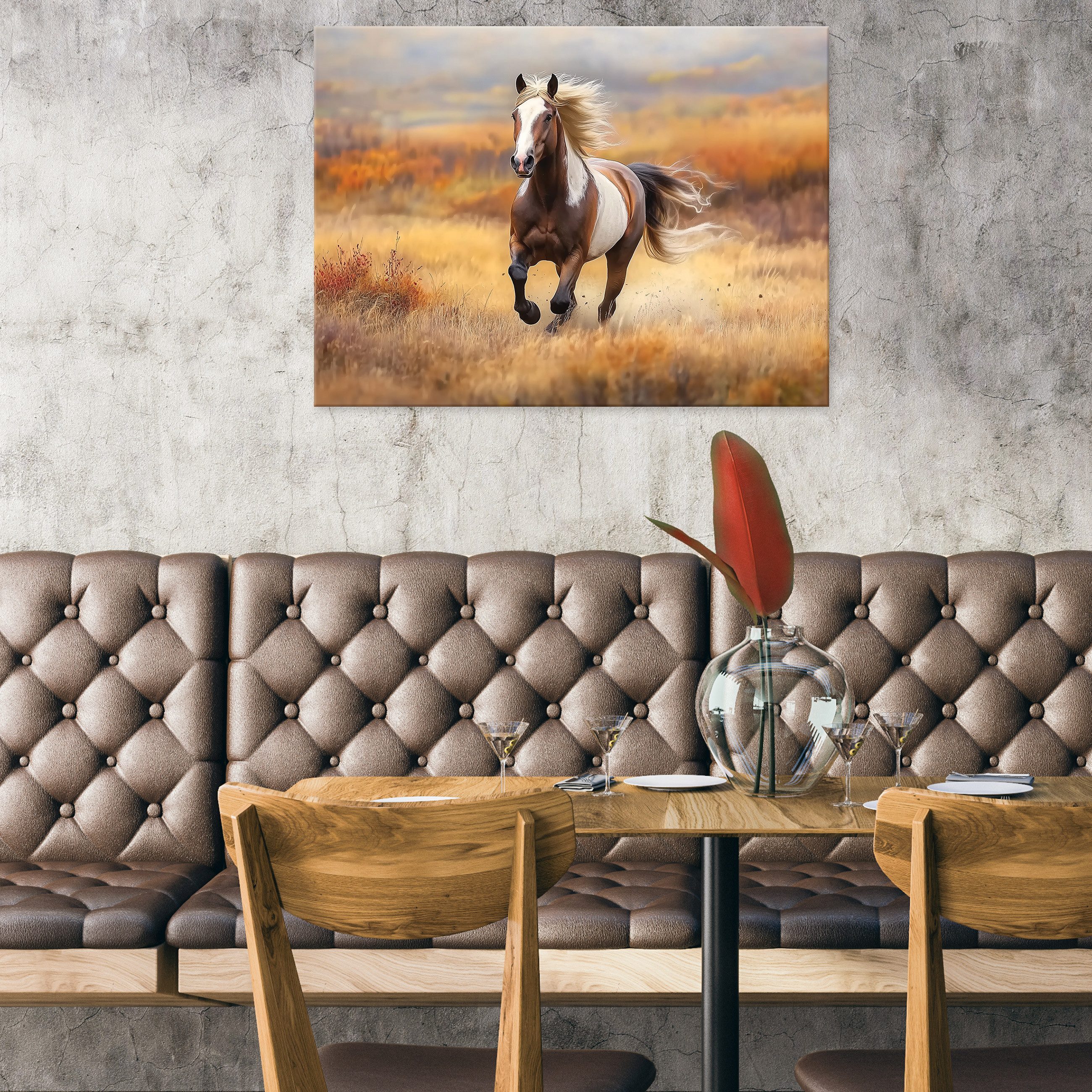 Wallarena Leinwandbild Pferd Feld Herbst Modern Wandbilder Wand Deko XXL Bi günstig online kaufen