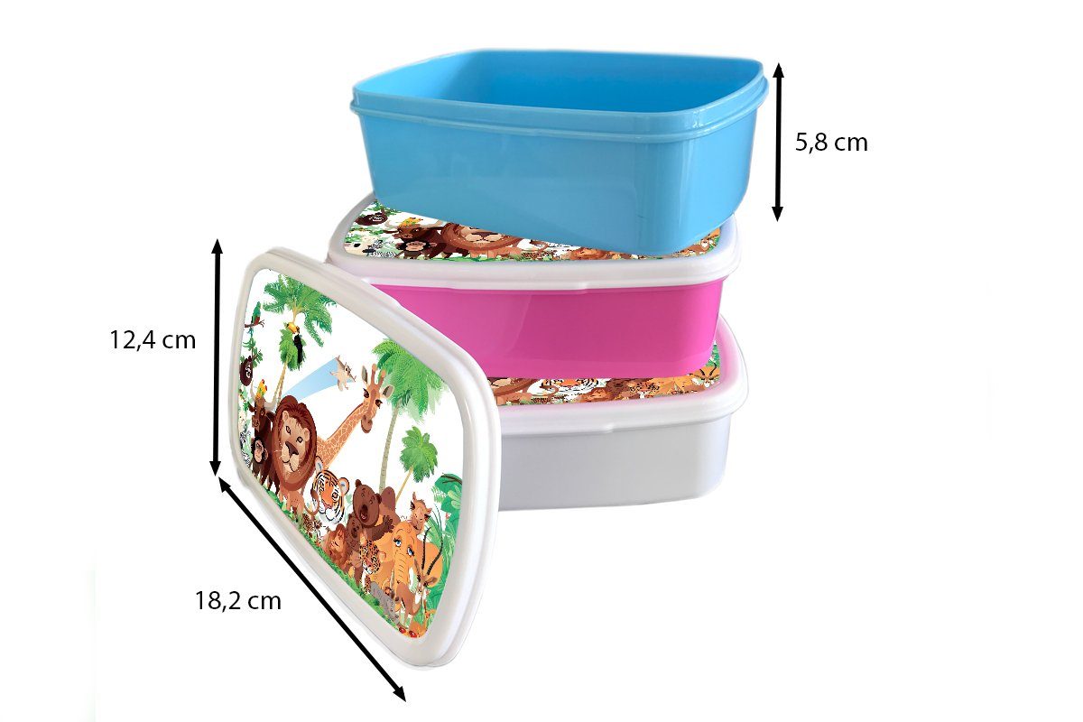- Lunchbox für weiß Mädchen Löwe Erwachsene, Kinder Jungs - - für Brotbox Brotdose, Jungen, Tiere Dschungel - und (2-tlg), Kunststoff, Wilde Kinder Mädchen Tiger und MuchoWow - -
