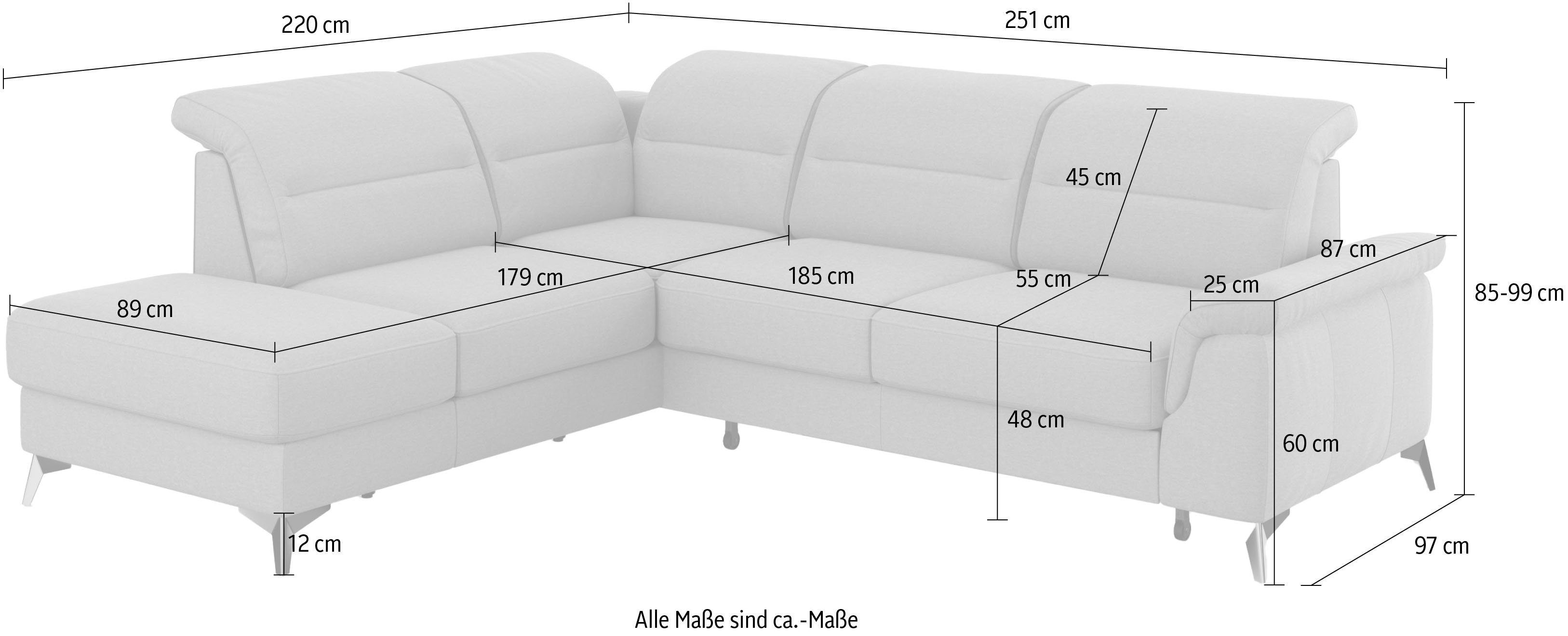 Ecksofa mane, Armteilfunktion mit sit&more und mit optional Kopfteilverstellung Sinatra,