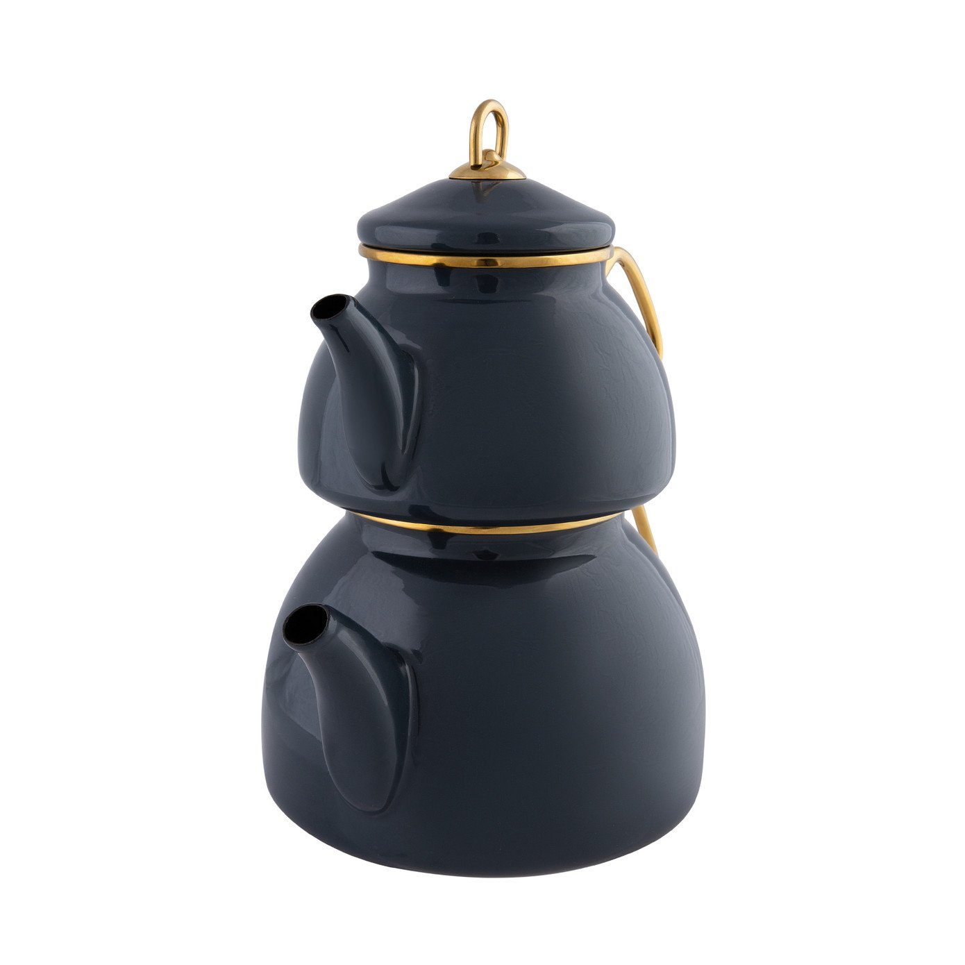 Karaca Teekanne Retro Teekessel Emaille Teekannen- Set, Anthrazit, Teeaufguss 1,1L, Emaillebeschichtung Teekanne Teekocher Teesieb Wasserkocher