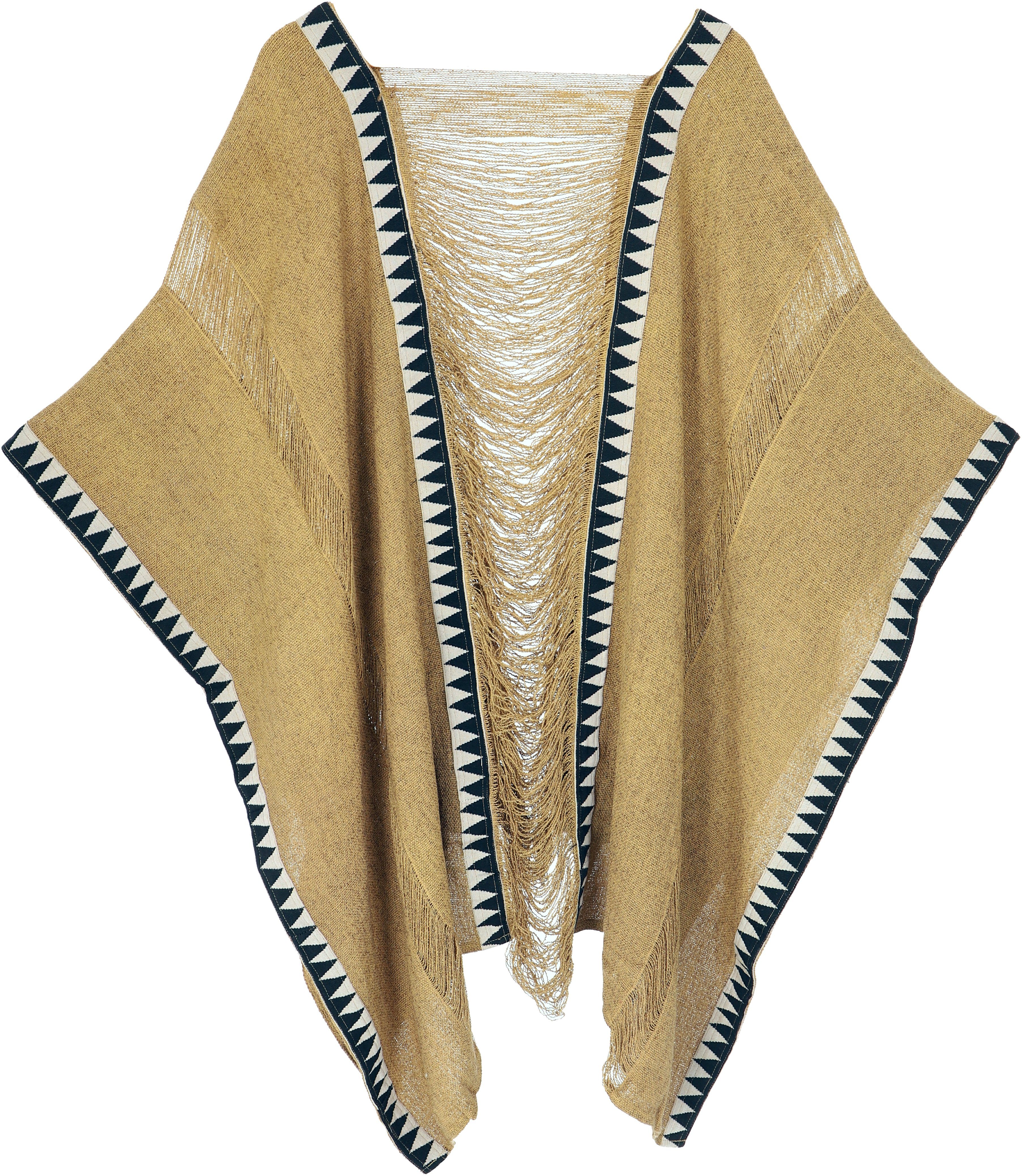 Guru-Shop Langjacke Boho Poncho, extravaganter Poncho - hellbraun günstig online kaufen