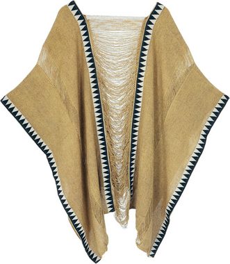 Guru-Shop Langjacke Boho Poncho, extravaganter Poncho - camel