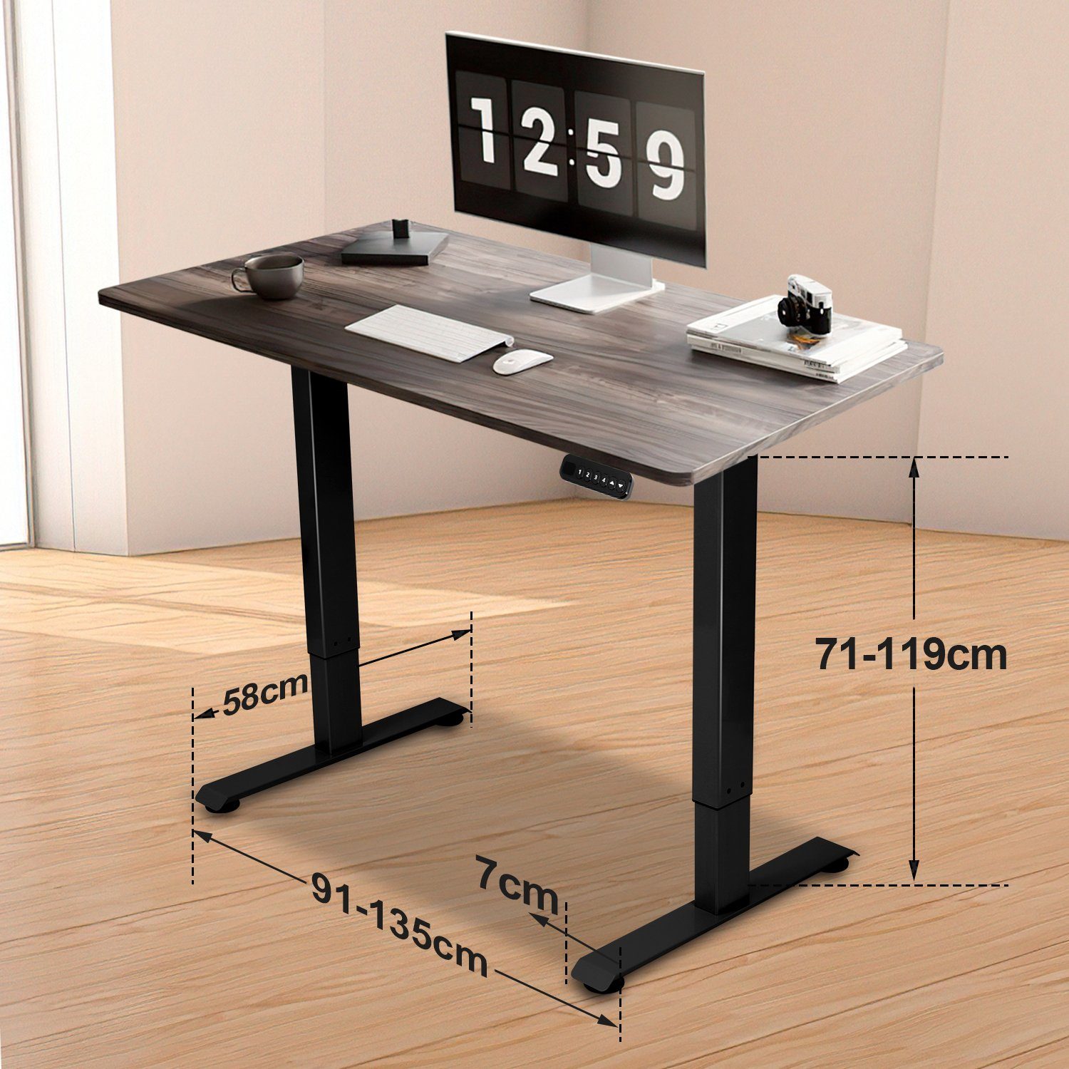 Lospitch Schreibtisch Tisch Höhenverstellbarer Stahl Schreibtisch bis 80kg, belastbar Teleskop