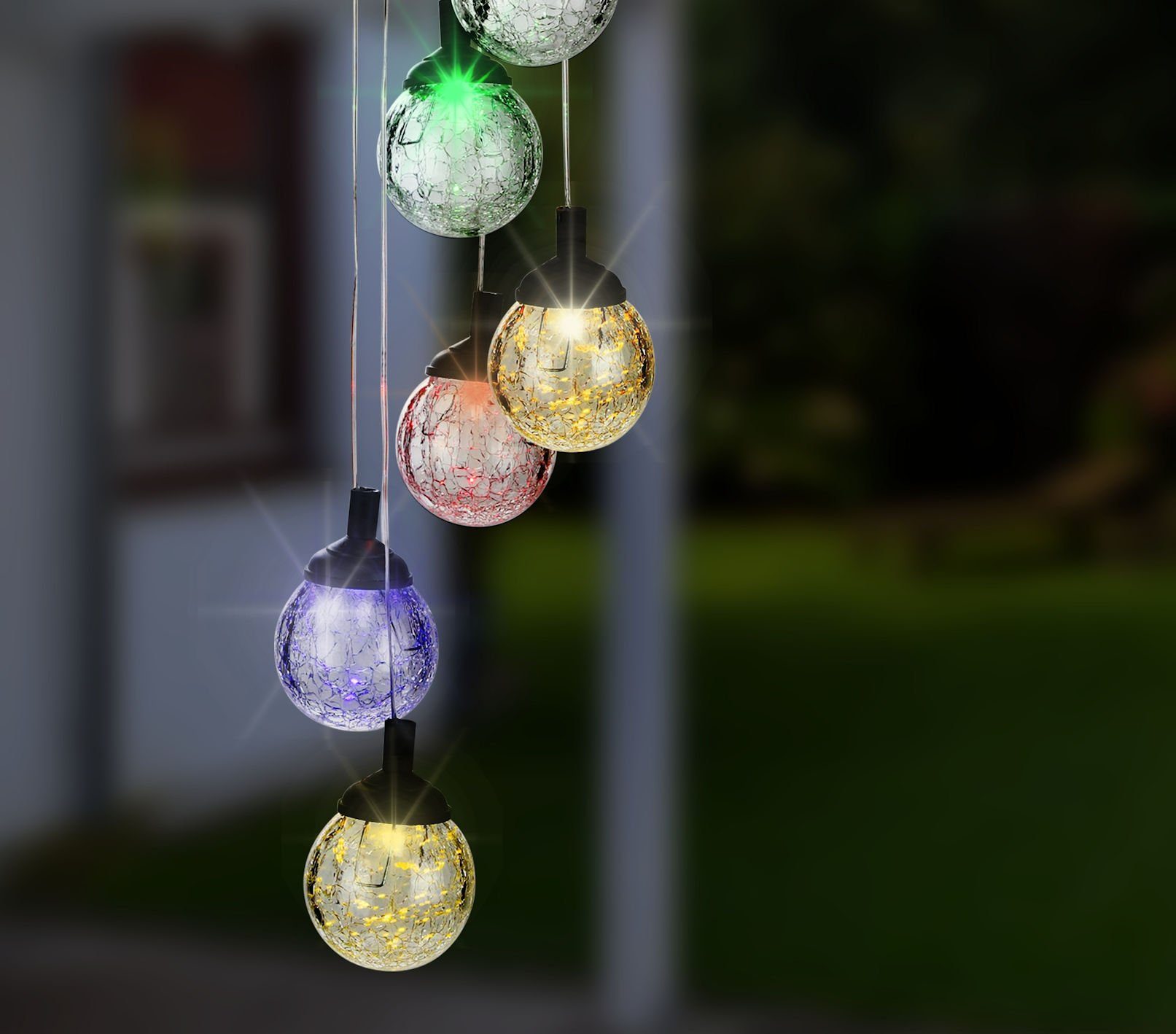 Spetebo LED Windlicht mit Farbwechsel, Windspiel bunt, Farbspiel 6 LED Solar Kugeln Glas, Beleuchtung LED Gartenkugel aus intregiert, fest