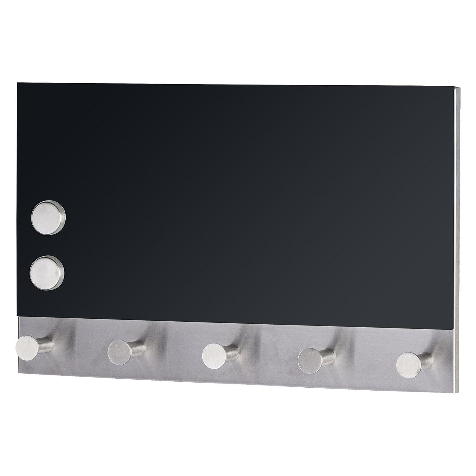 WENKO Hakenleiste Garderobe Schwarz Schlüsselbrett Kleiderhaken, mit 5 Haken 30x19 cm Magnet Memoboard