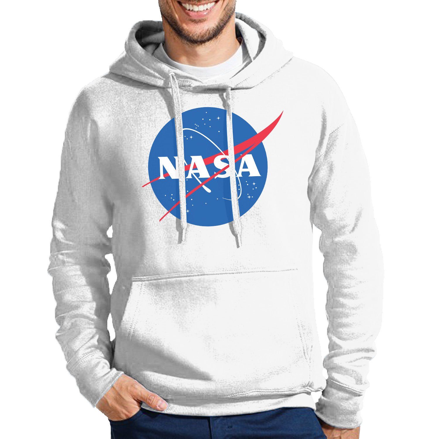 NASA Blondie X & Space Sterne Kapuze Hoodie Elon Brownie Mit Weltraum Rakete Mars Weltall Weiß