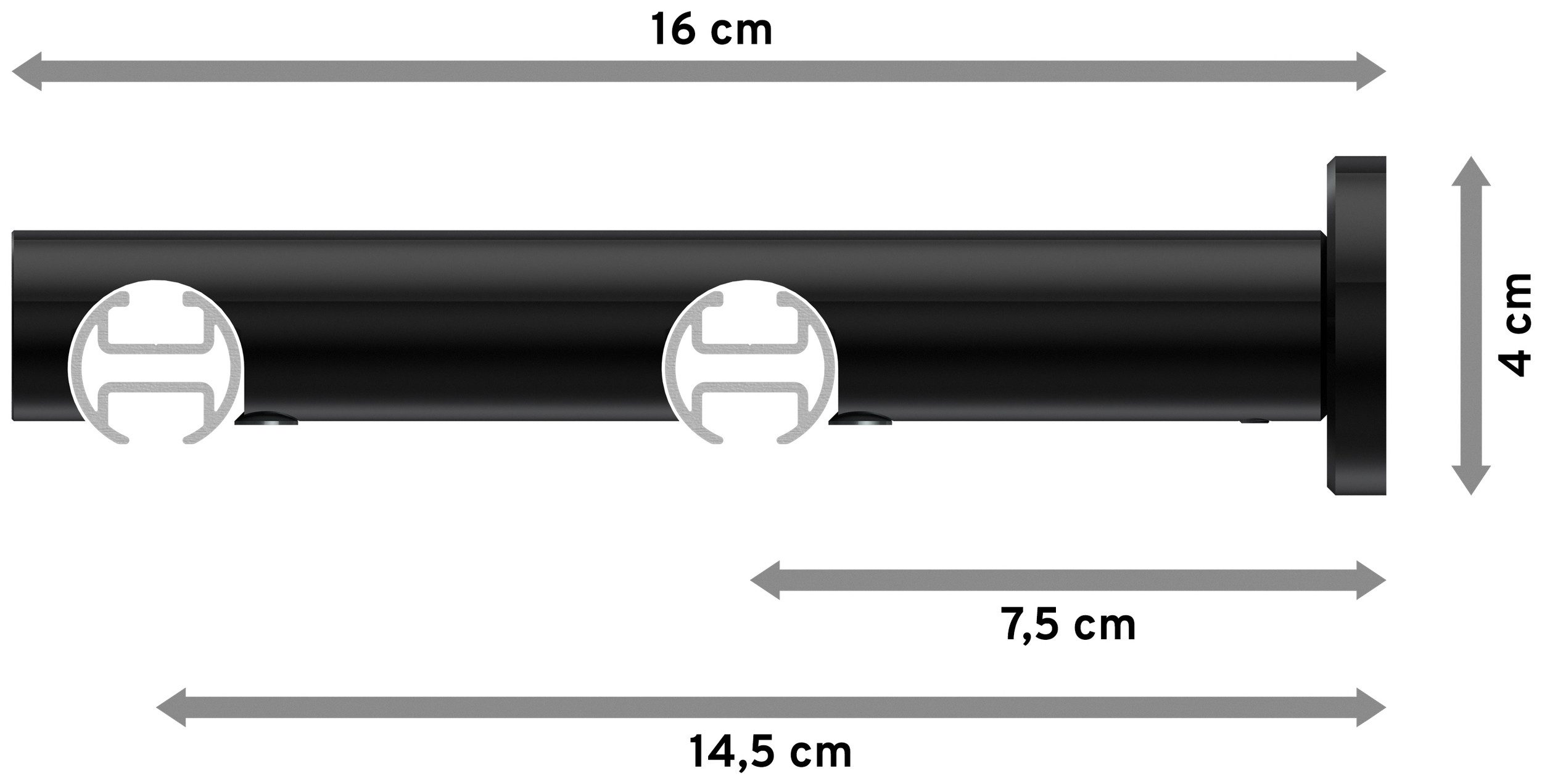 INTERDECO Innenlaufschiene Platon Savio, Ø 20 mm, 2-läufig, Fixmaß, kürzbar, Wandmontage, Aluminium, Chrom / Schwarz / Bicolor