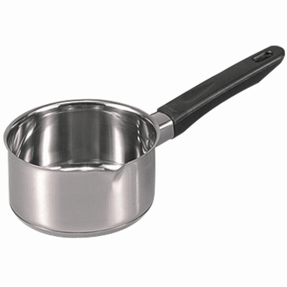 Krüger Kochtopf Edelstahl Stieltopf mit Ausguss – robust & vielseitig, • Robuste schwarze Kunststoffbeschläge für sicheren Halt