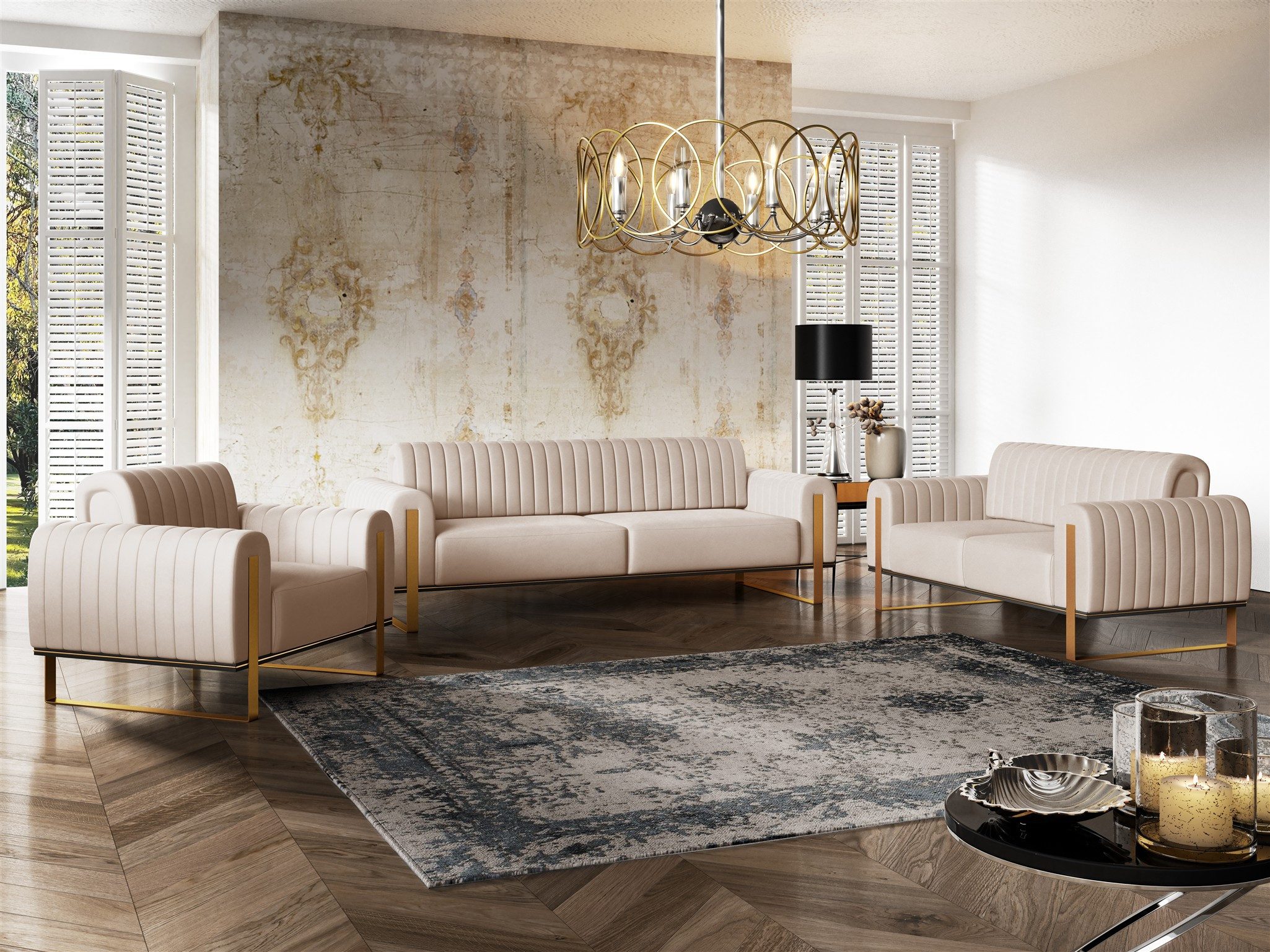 Fun Möbel Polstergarnitur Sofaset Designersofas FUN MADINA 3-2-1 in Stoff E günstig online kaufen