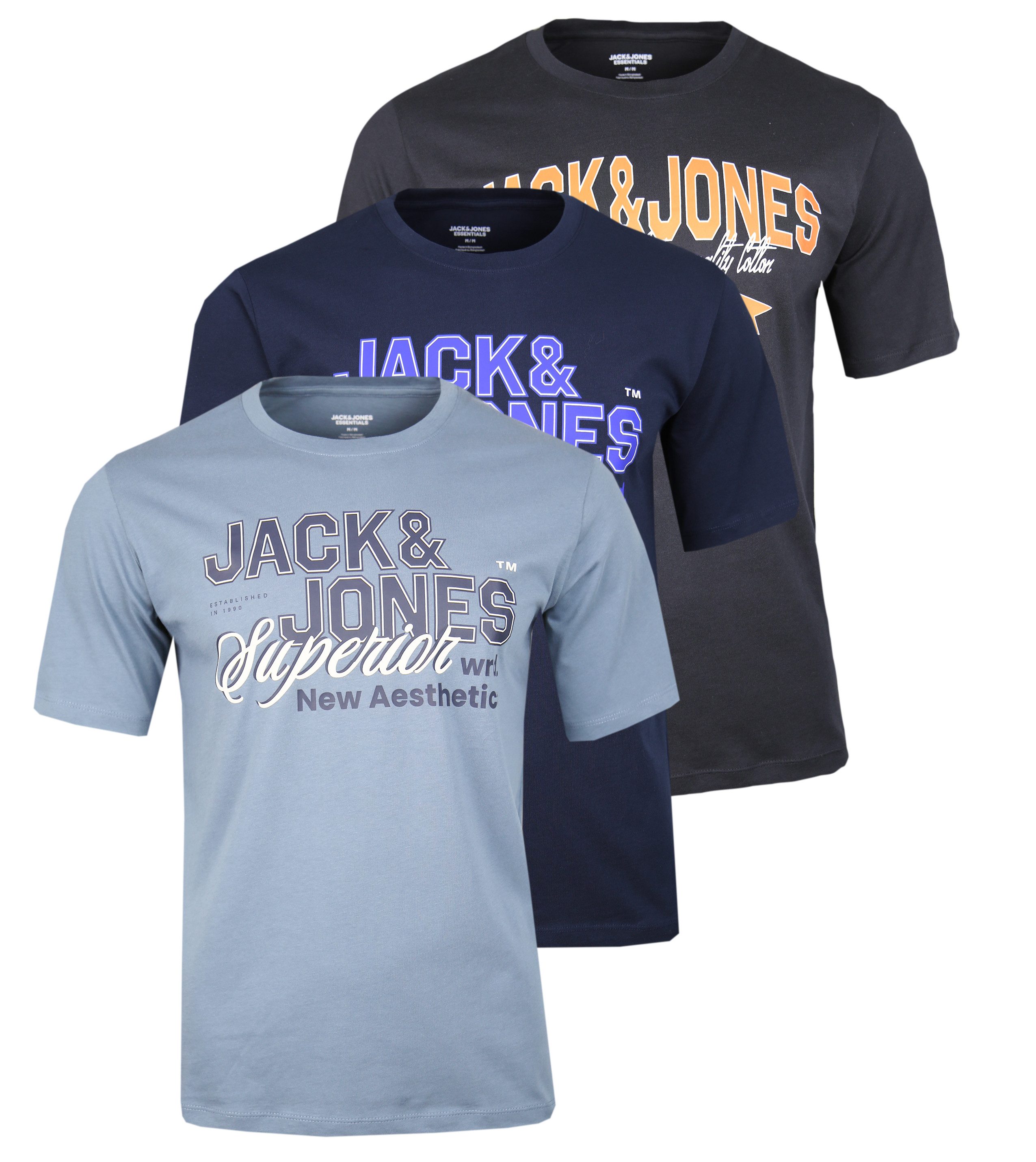 Jack & Jones Print-Shirt Jack & Jones Rundhalsshirt JJETHAN TEE SS CREW NECK 3PK MP NOOS