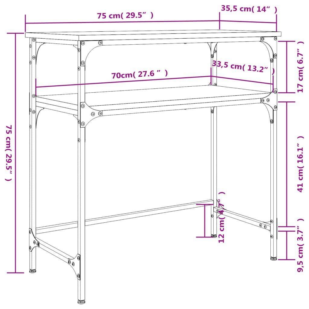 furnicato Beistelltisch Konsolentisch Räuchereiche cm Holzwerkstoff 75x35,5x75