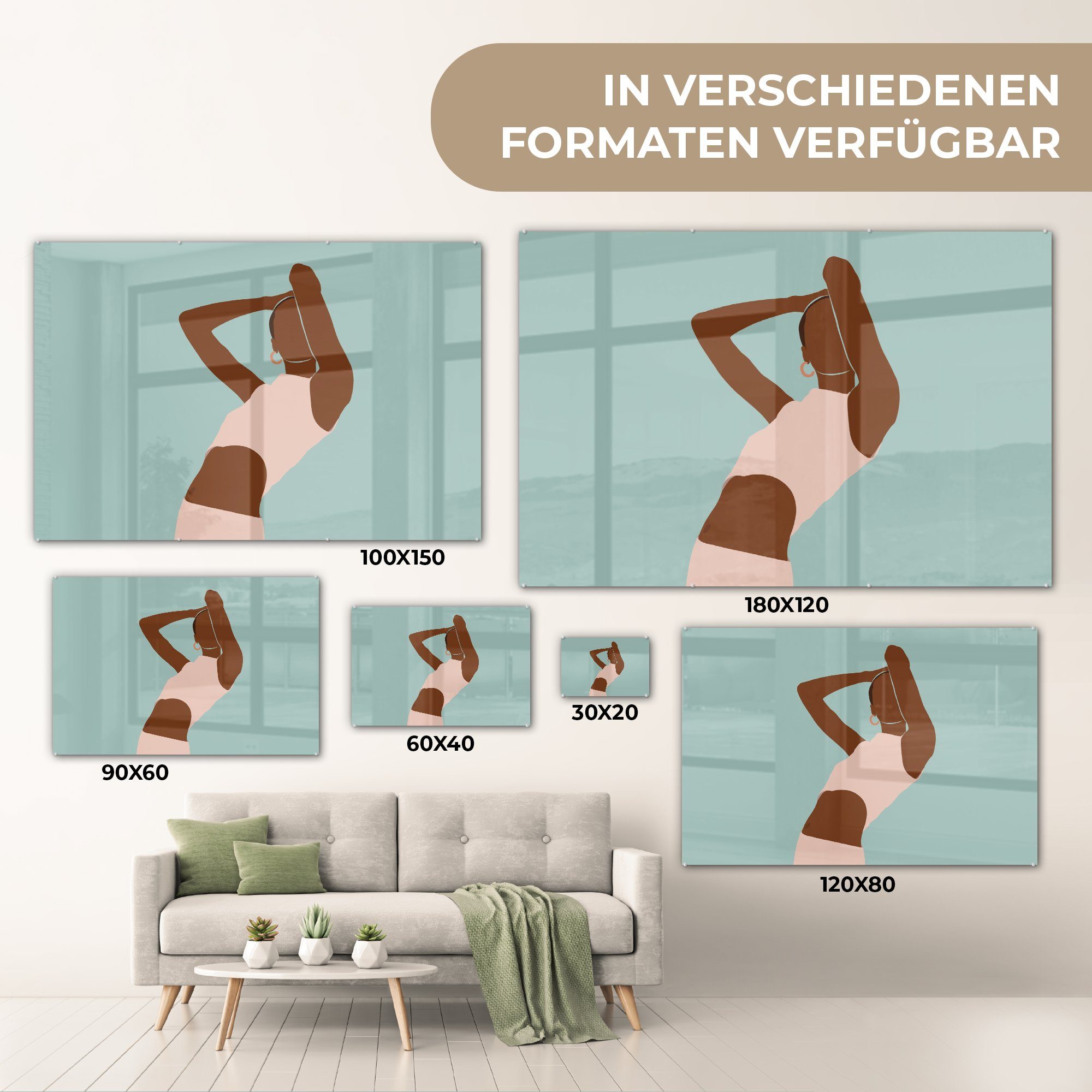 MuchoWow Acrylglasbild - Acrylglasbilder St), Schlafzimmer (1 Frau - Pastell, Sommer & Wohnzimmer