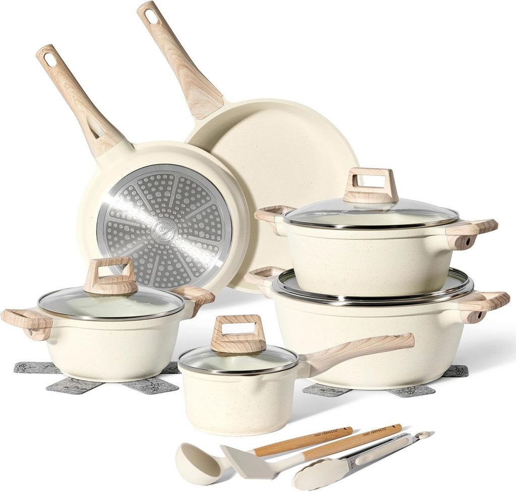 Just Perfecto Topf-Set Just Perfecto JL-28: 15-teiliges Kochgeschirrset aus Granit – Beige