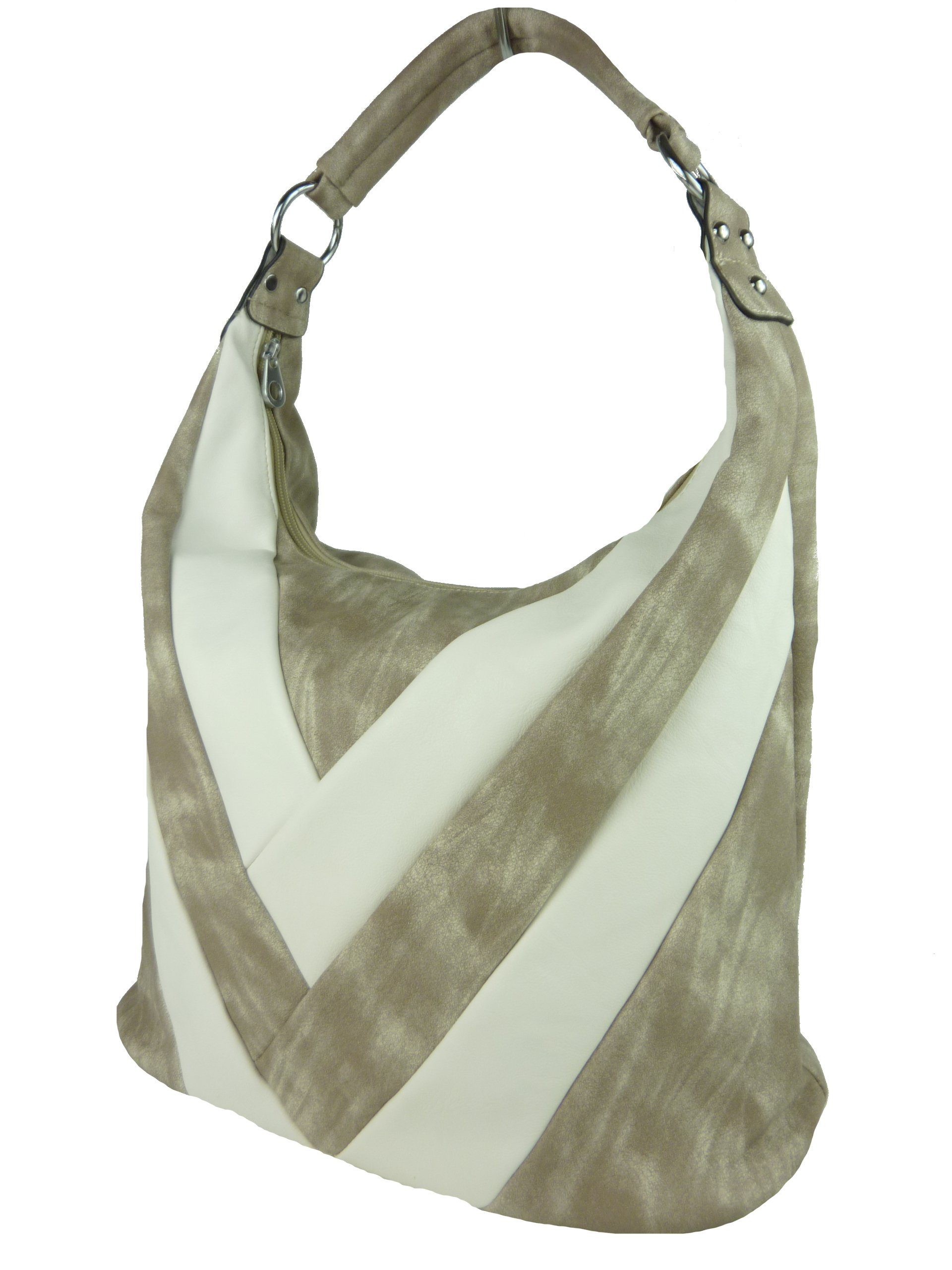 Taschen4life Schultertasche Shoppertasche Damen mit Streifen 8393, Umhängetasche Schultertasche Streifen Handtasche