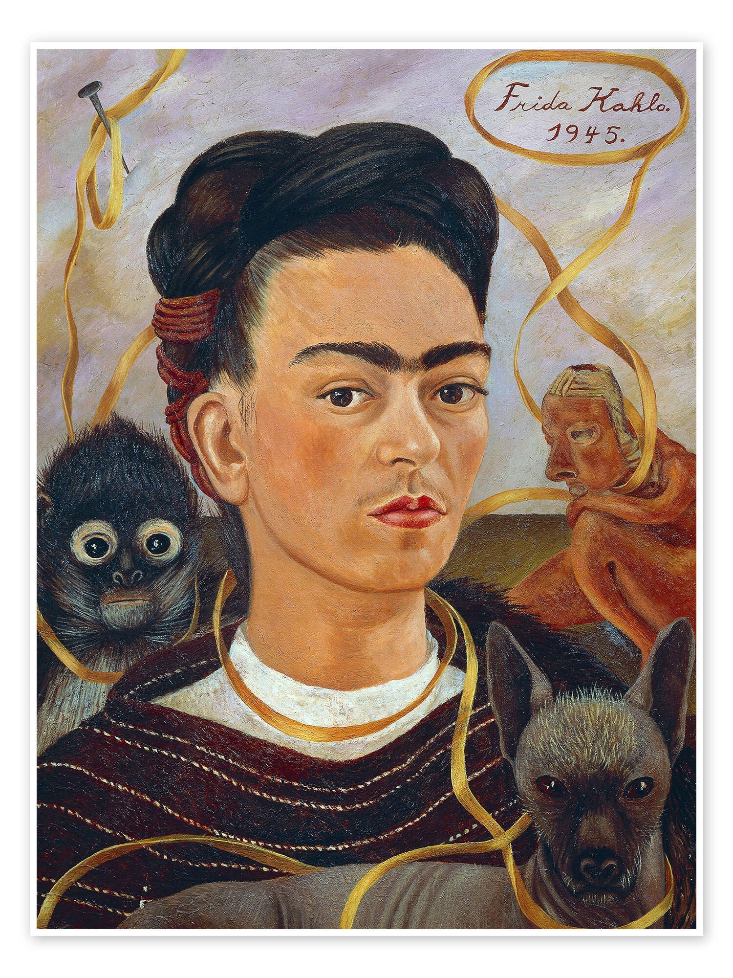 Posterlounge Wandbild Selbstbildnis mit Äffchen, 1945 II, Frida Kahlo, erhältlich als Poster, Leinwandbild, Wandsticker oder Acrylglasbild