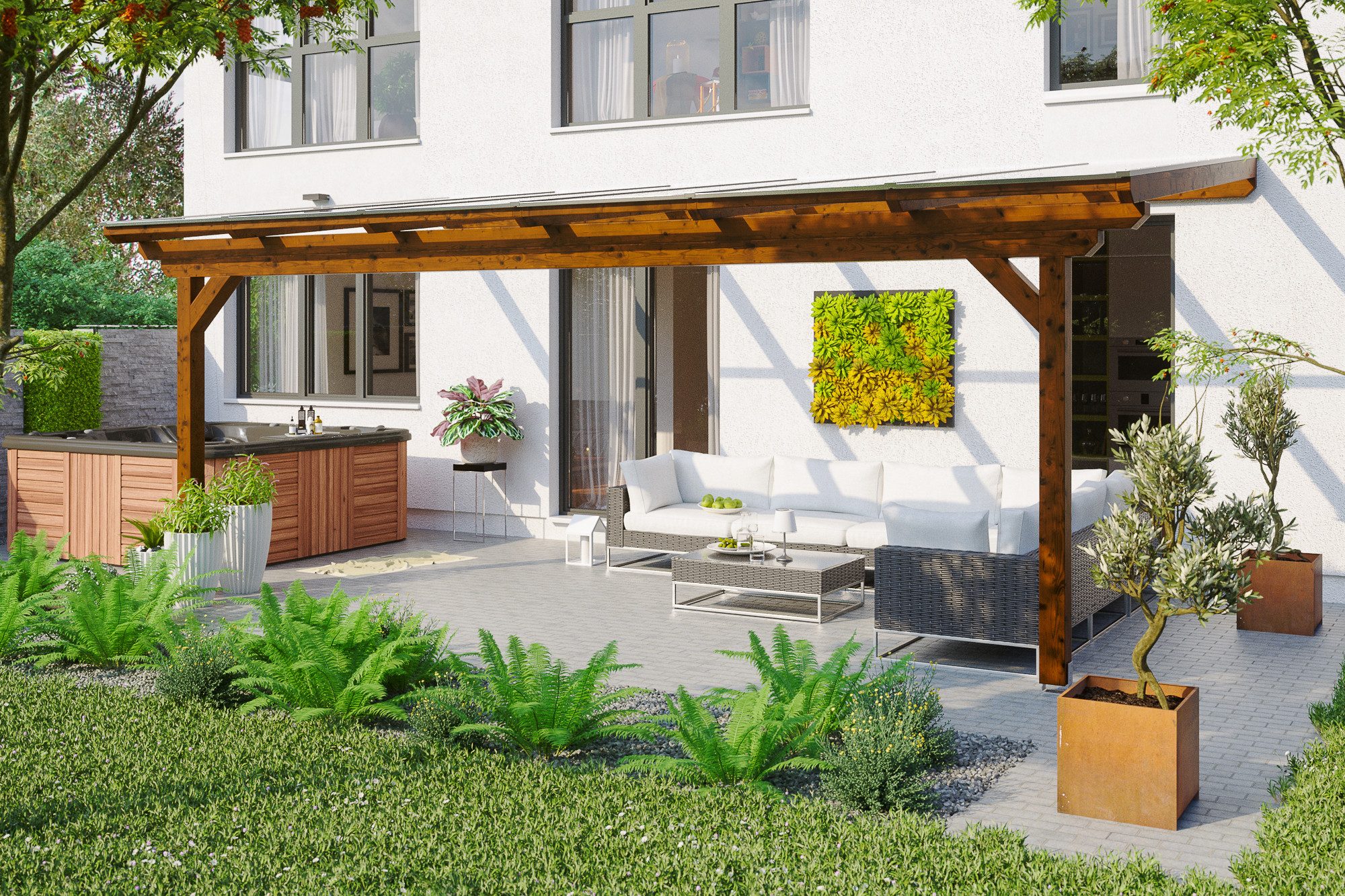 Thumbnail - Skanholz Terrassendach Ancona, BxT: 648x400 cm, Bedachung Doppelstegplatten, Leimholz
