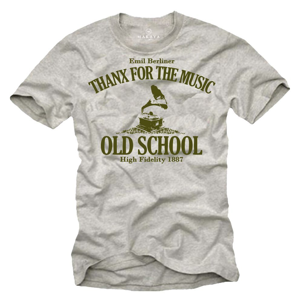 MAKAYA Print-Shirt Herren Musik Band Motiv - Vintage Grammophon Aufdruck (Kurzarm T-Shirt, Große Größen S-XXXXXL) Geschenke für Männer