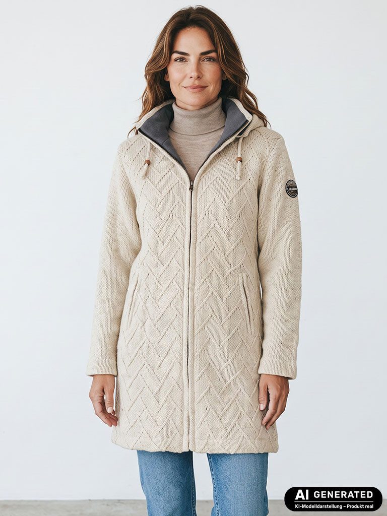 Lizzard Sports Wolljacke 505030 Damen Wollmantel mit abnehmbarer Kapuze - Lange Jacke aus Wolle