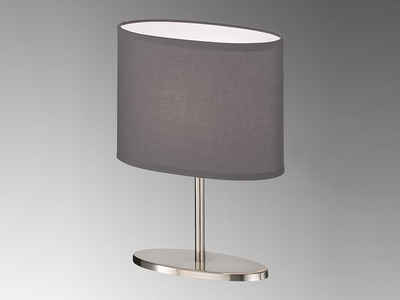 FHL easy! LED Nachttischlampe, kleine Stoff-Lampe mit Lampenschirm Grau oval – Designklassiker für die Fensterbank