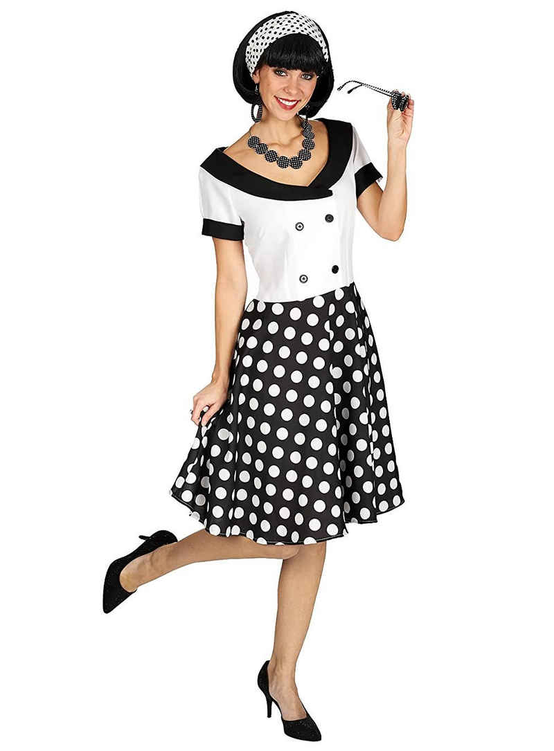 Metamorph Kostüm 50er Jahre Polka Dot Kleid, 50er Jahre Kleid in Schwarz und Weiß