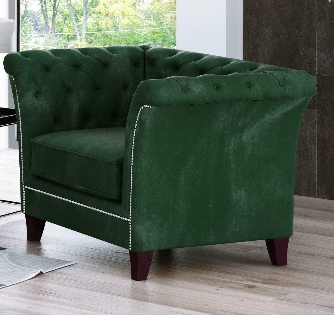 JVmoebel Sessel, Chesterfield Sessel Couch Textil Design Couchen Sitzer Neu 1 Grün Samt Sofas Polster