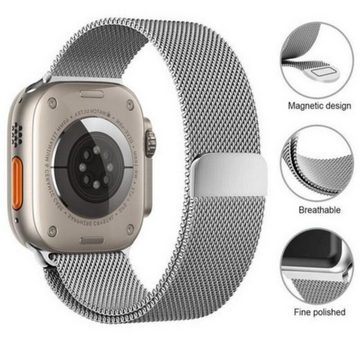 SmartUP Smartwatch-Armband Uhrenarmband für Apple Watch 1-9 / SE Metall Milanese Edelstahl, Milanese Armband für 38/40/41mm und 42/44/45/49mm
