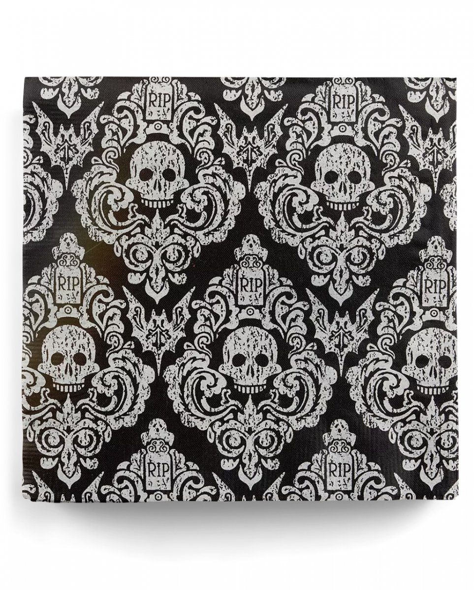 Horror-Shop Papierserviette Halloween Damast Stoffserviette mit Friedhof Motiv
