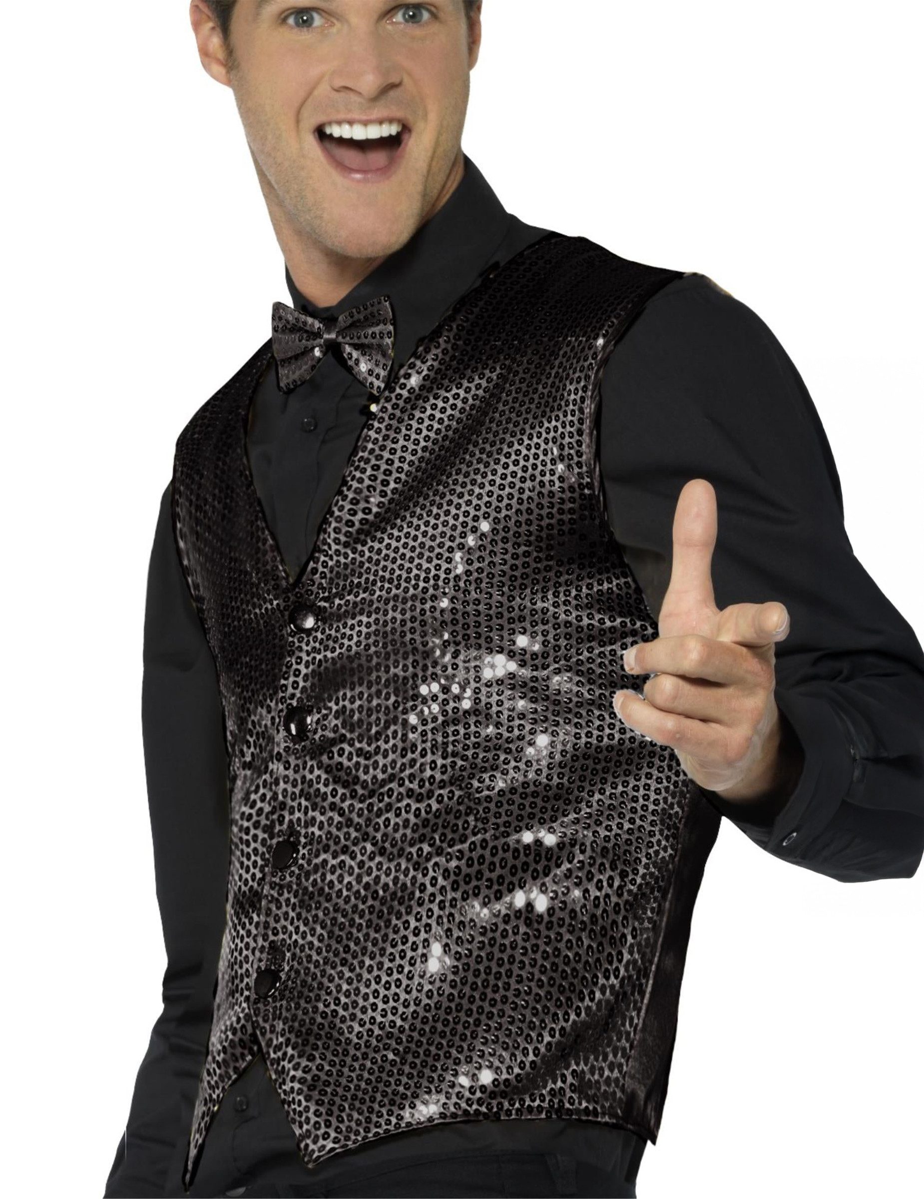 Smiffys Kostüm Disco Pailletten Weste schwarz günstig online kaufen