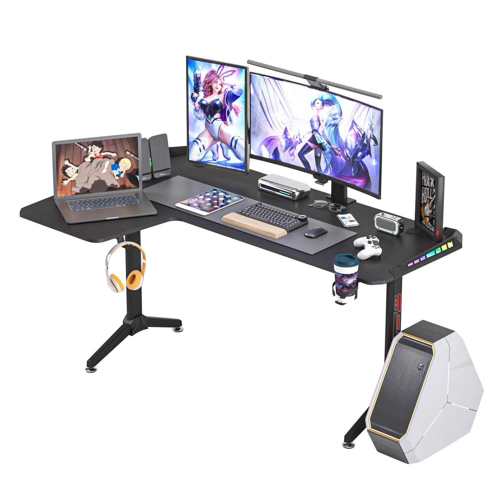 FATIVO Gamingtisch L-förmiger mit integrierter LED, günstig online kaufen