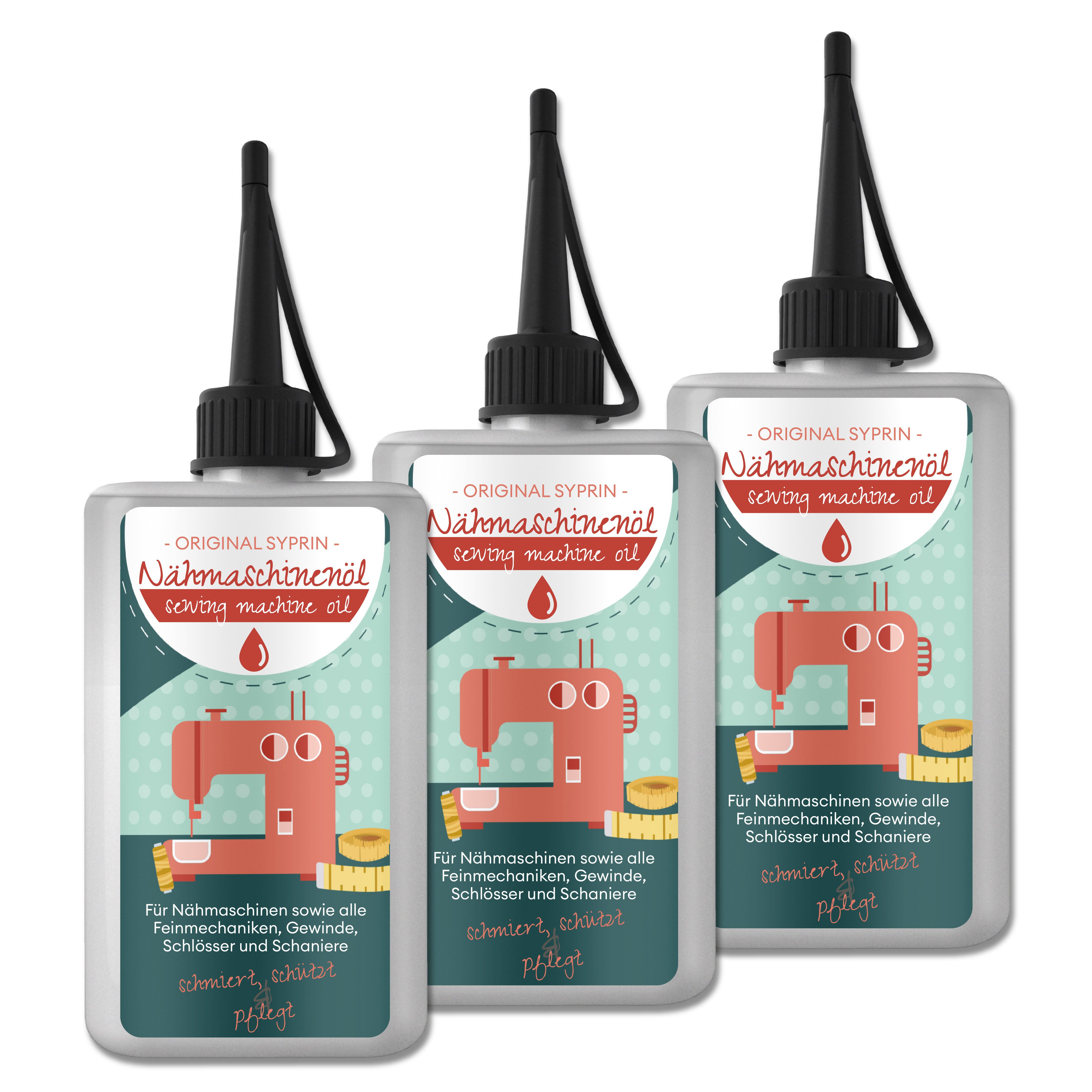 Original Syprin Feinmechaniköl Premium Nähmaschinenöl, Harz- & Säurefrei, Universal, 300 ml, (3-St., Harz- & Säurefrei, Ideal für feinmechanische Komponenten 100 ml), Harz- und säurefrei