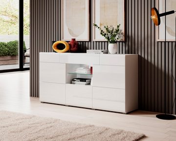 INOSIGN Sideboard Toledo,Breite 159cm,moderne Anrichte mit dekorative Fräsungen,grifflos, Kommode viel Stauraum, Einlegeböden verstellbar,ohne Beleuchtung