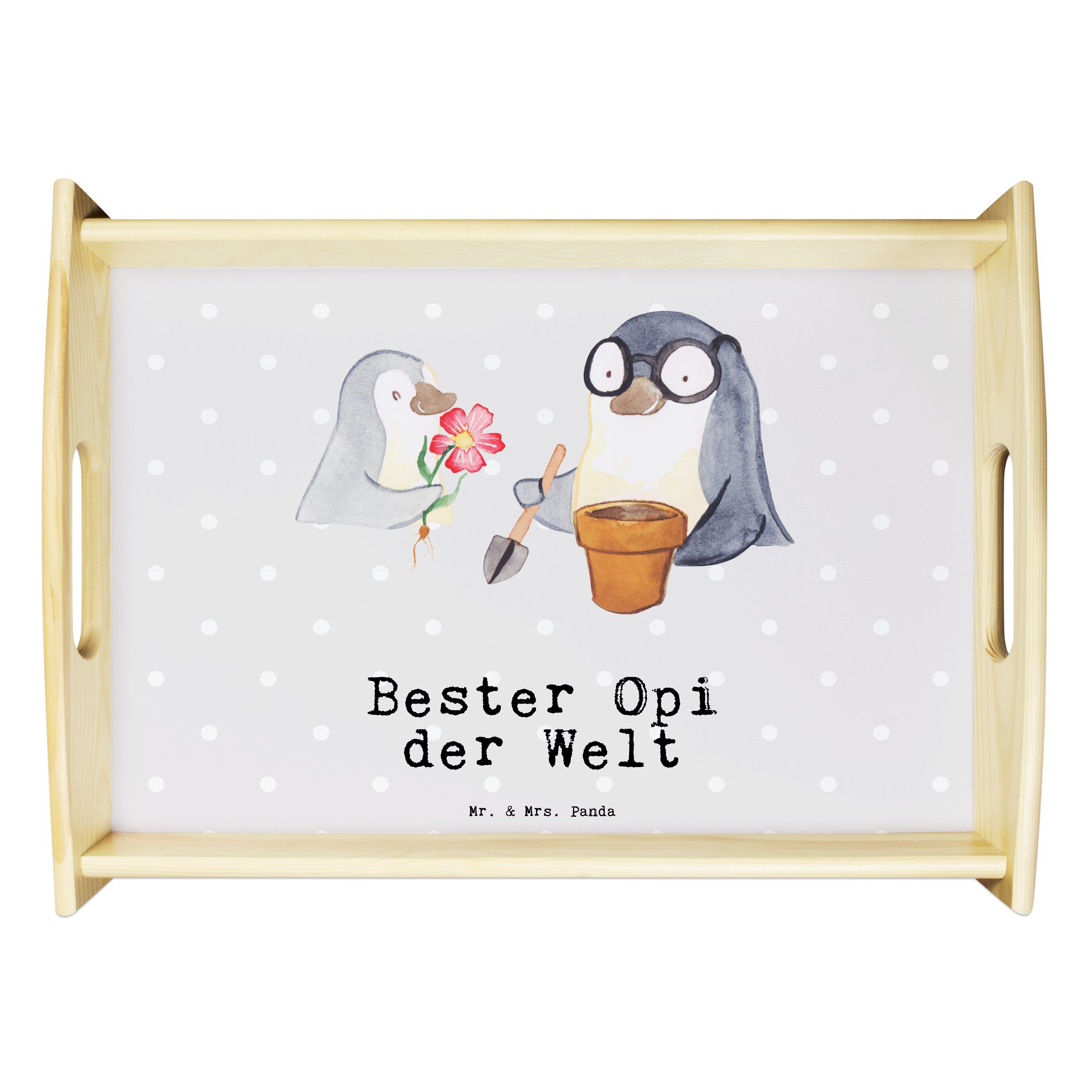 Mr. & Mrs. Panda Tablett Pinguin Bester Opi der Welt - Grau Pastell - Geschenk, Geschenktipp, Echtholz lasiert, (1-tlg)
