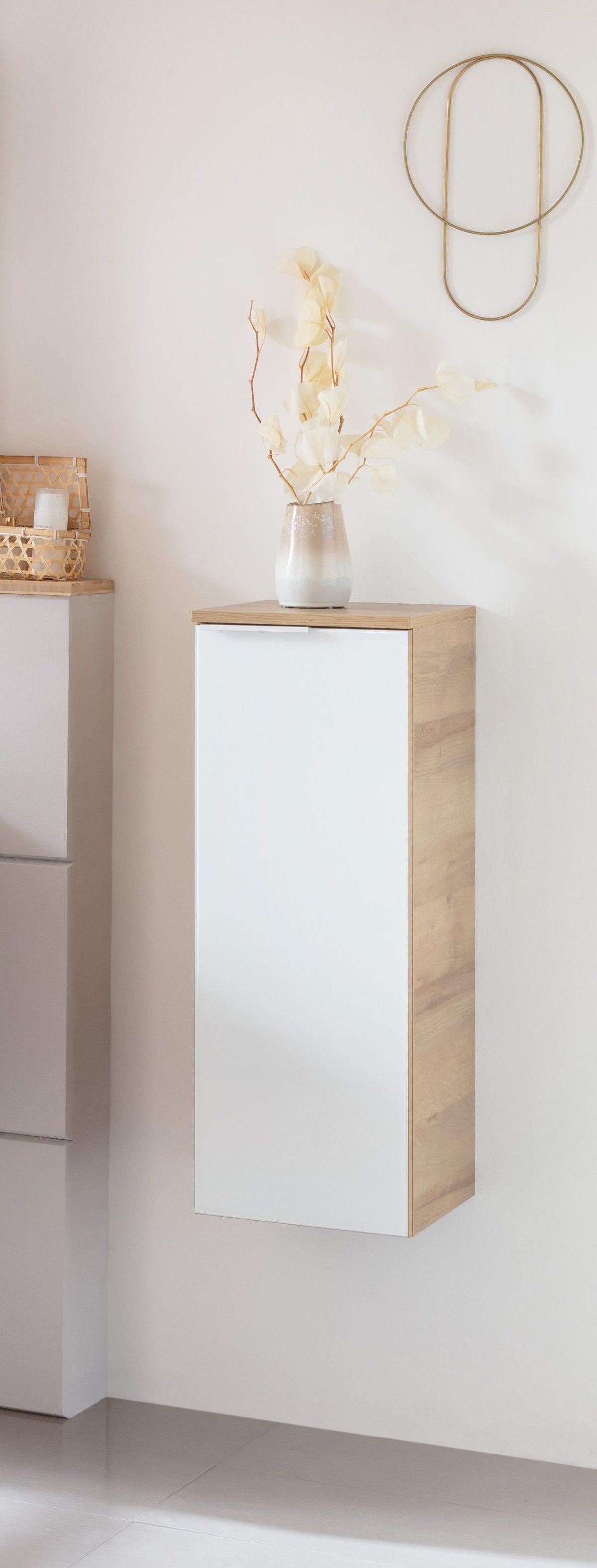 FACKELMANN Midischrank B.brillant Midischrank 30cm - Ast Eiche - Glas Weiß