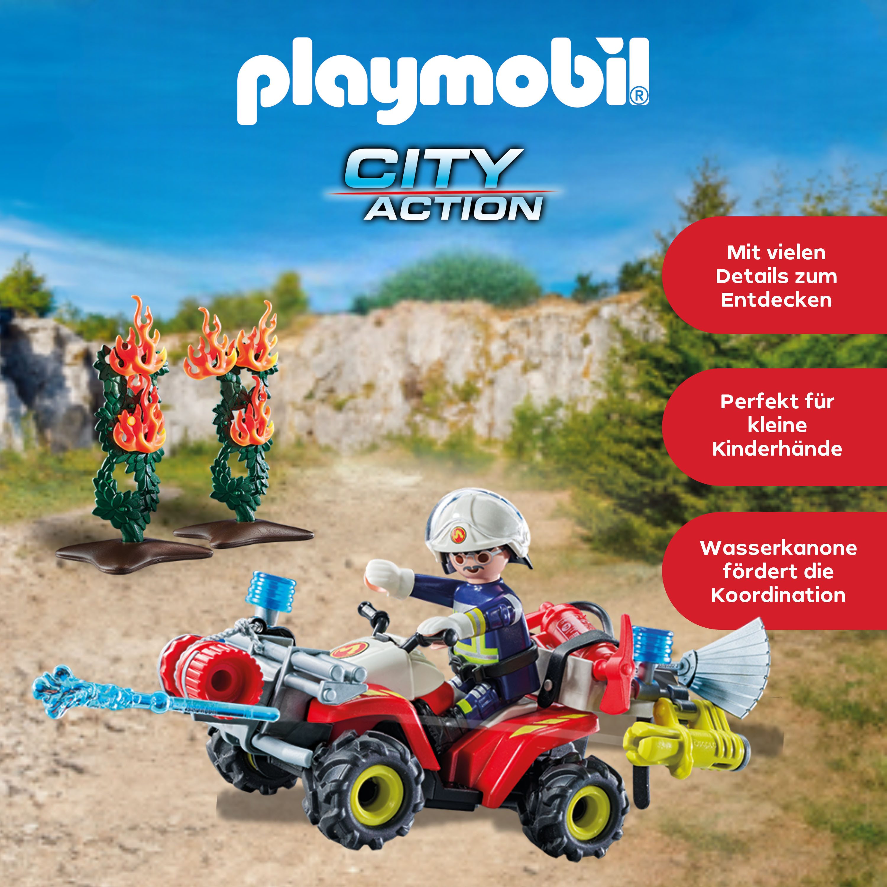 Playmobil® Feuerwehr Quad löscht Heckenbrand (71825), Playmobil Action Heroes Konstruktions-Spielset, (47 St)