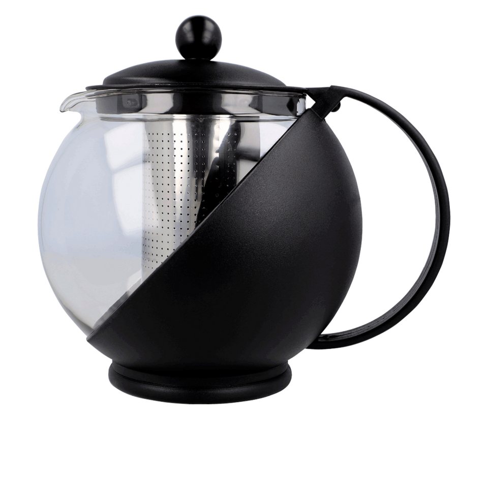 EUROHOME Teekanne Kanne aus Glas mit Kunststoffgehäuse und Sieb, 1,25 l,  (Glaskanne 1,25 Liter), Teekanne schwarz mit Teesieb aus Edelstahl
