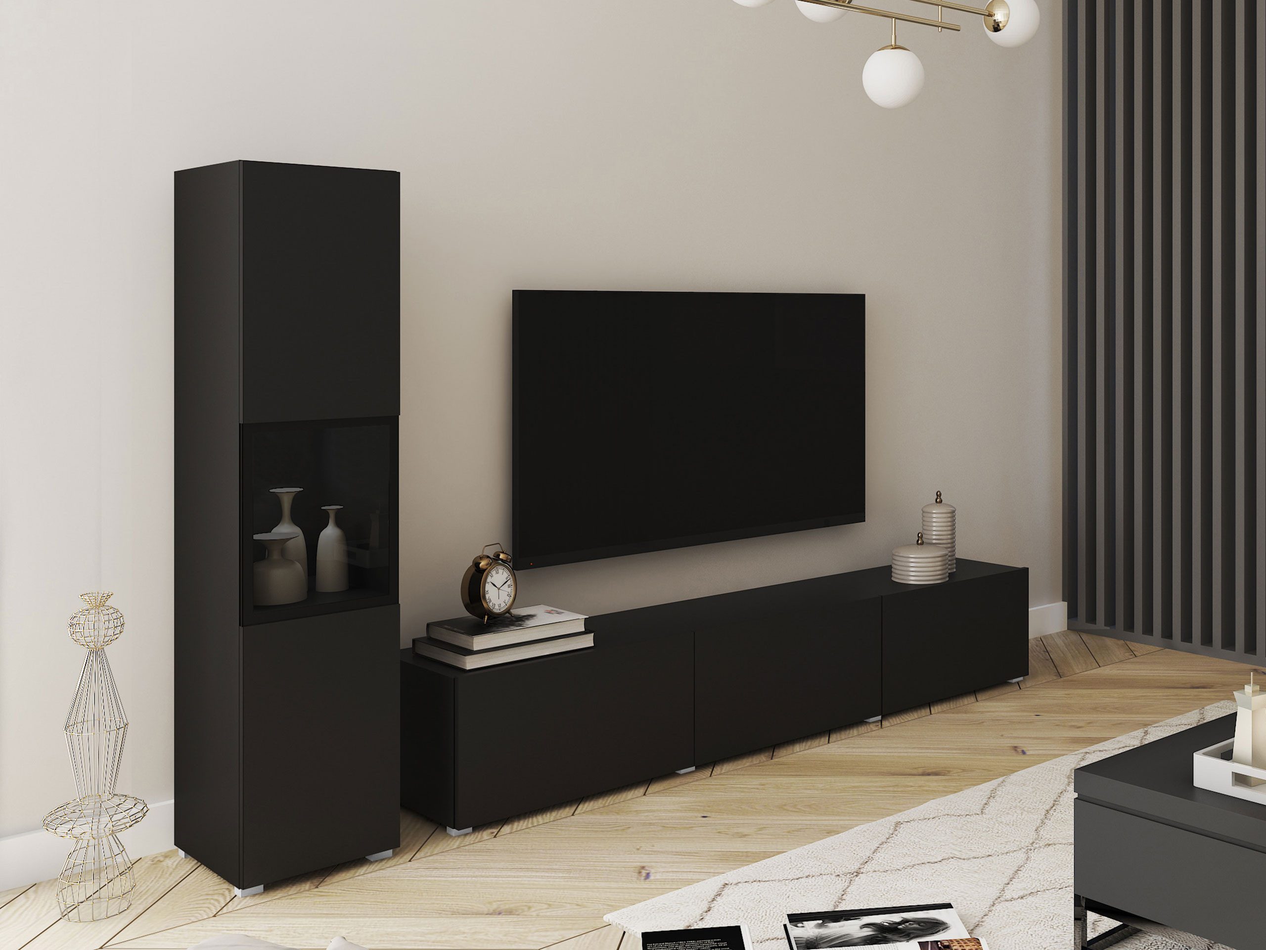 MIRJAN24 Wohnwand Berlin I, (2er-Set, Vitrine, TV-Lowboard), Beleuchtung als Option