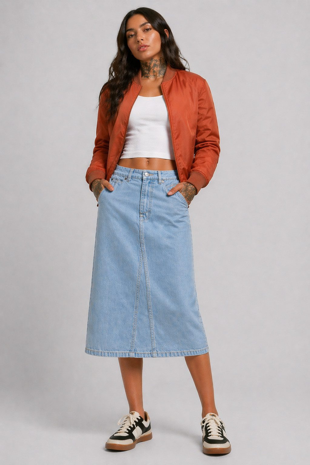 urbandreamz Jeansrock Damen Maxi Midi Rock langer Schnitt Denim Stretch stylischer Rock, robuster Jeansstoff, Gehschlitz