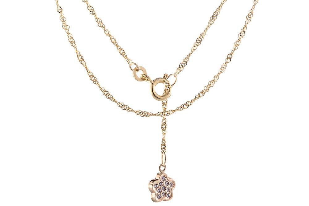 Silberkettenstore Fußkette Fußkette Singapur 1,4mm mit Blume - 333 Gold, Länge wählbar