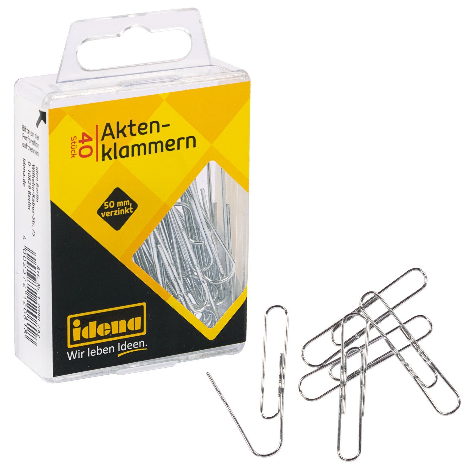 Idena Büroklammer Idena 12080 - Aktenklammern, 40 Stück, 50 mm, verzinkt