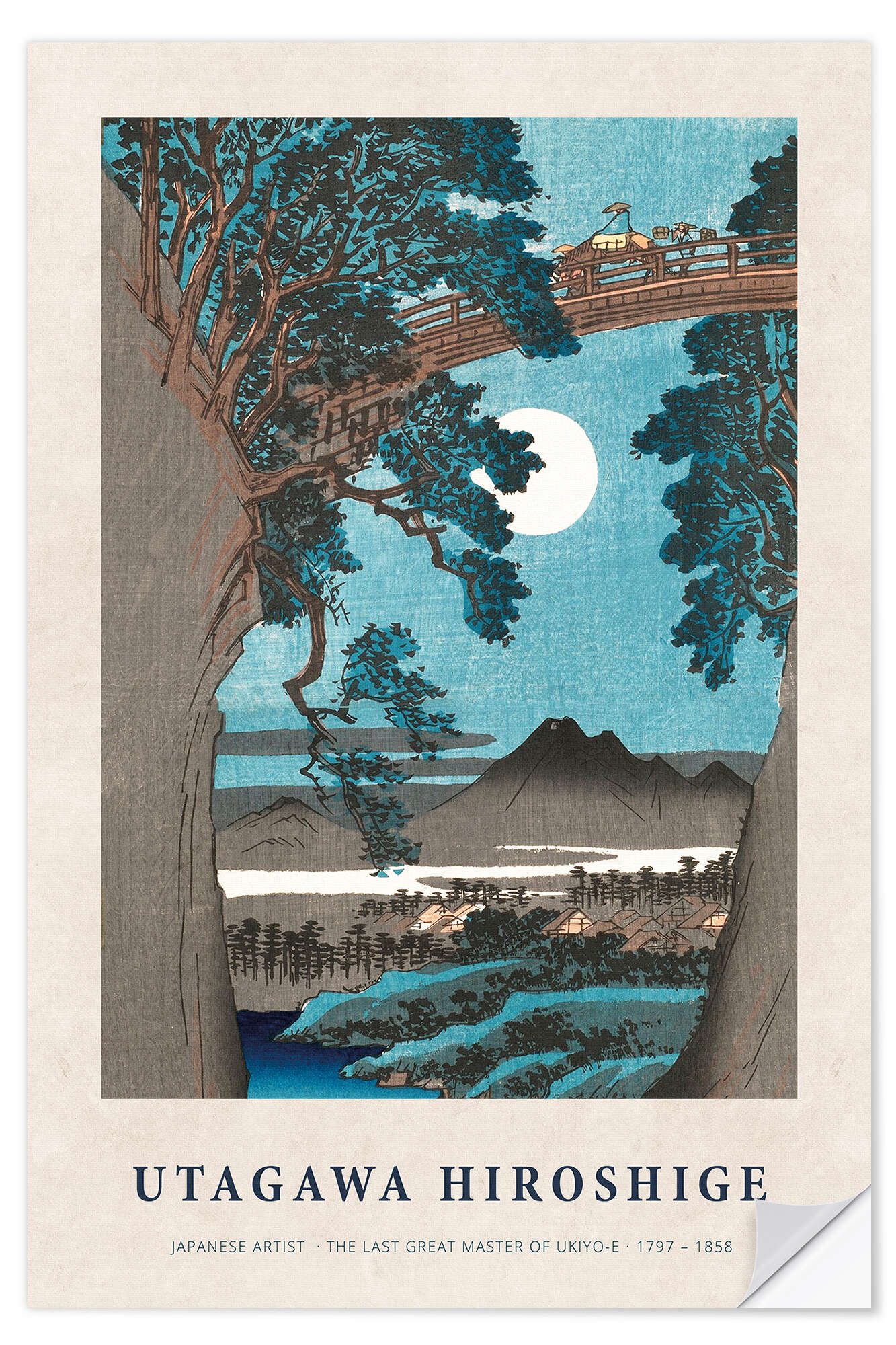Posterlounge Wandfolie Utagawa Hiroshige, The Monkey Bridge in Kai Province, 1842, Schlafzimmer Modern Malerei
