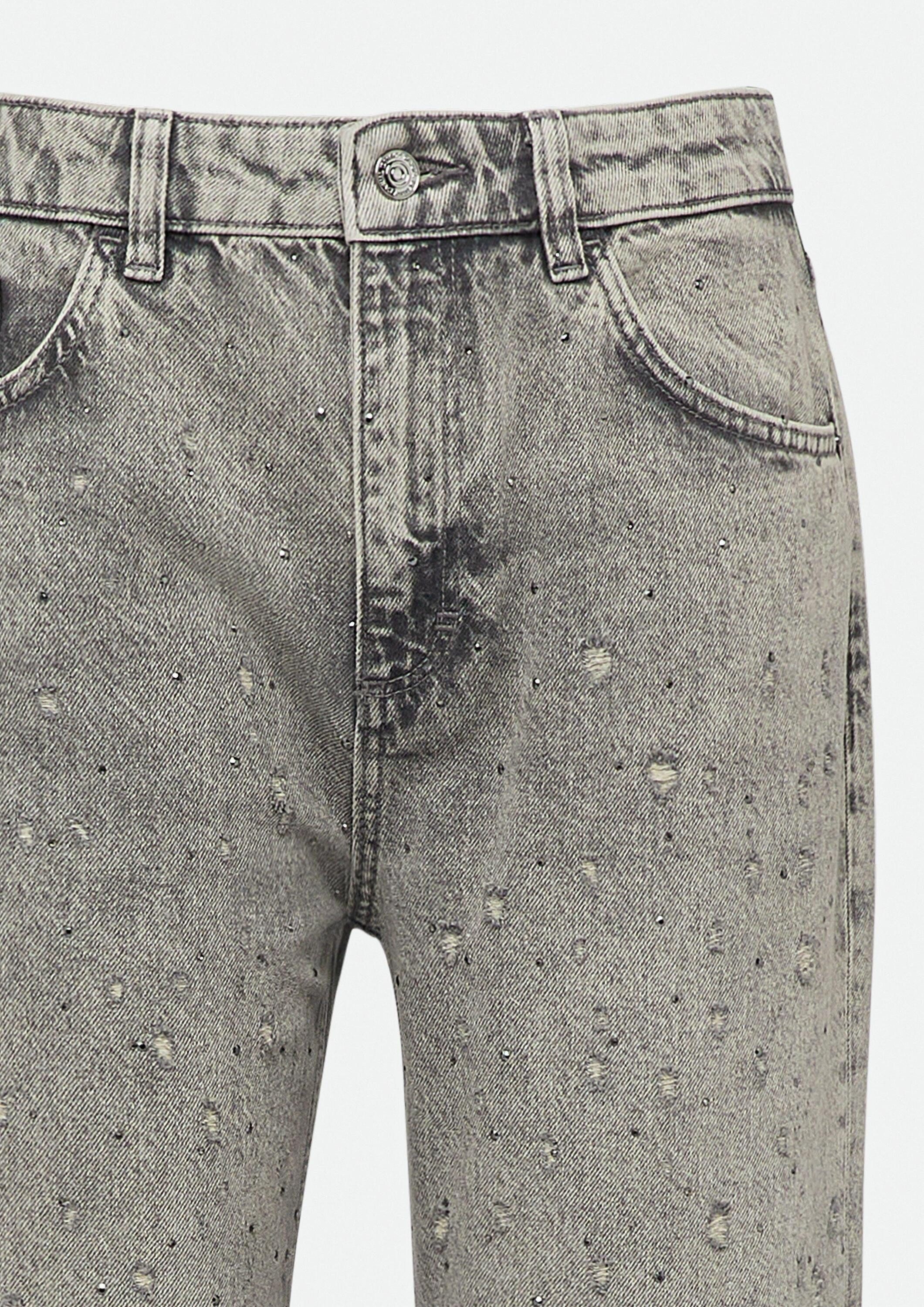 comma Regular-fit-Jeans Jeans-Hose Jeans im Destroyed-Look mit Schmucksteinen