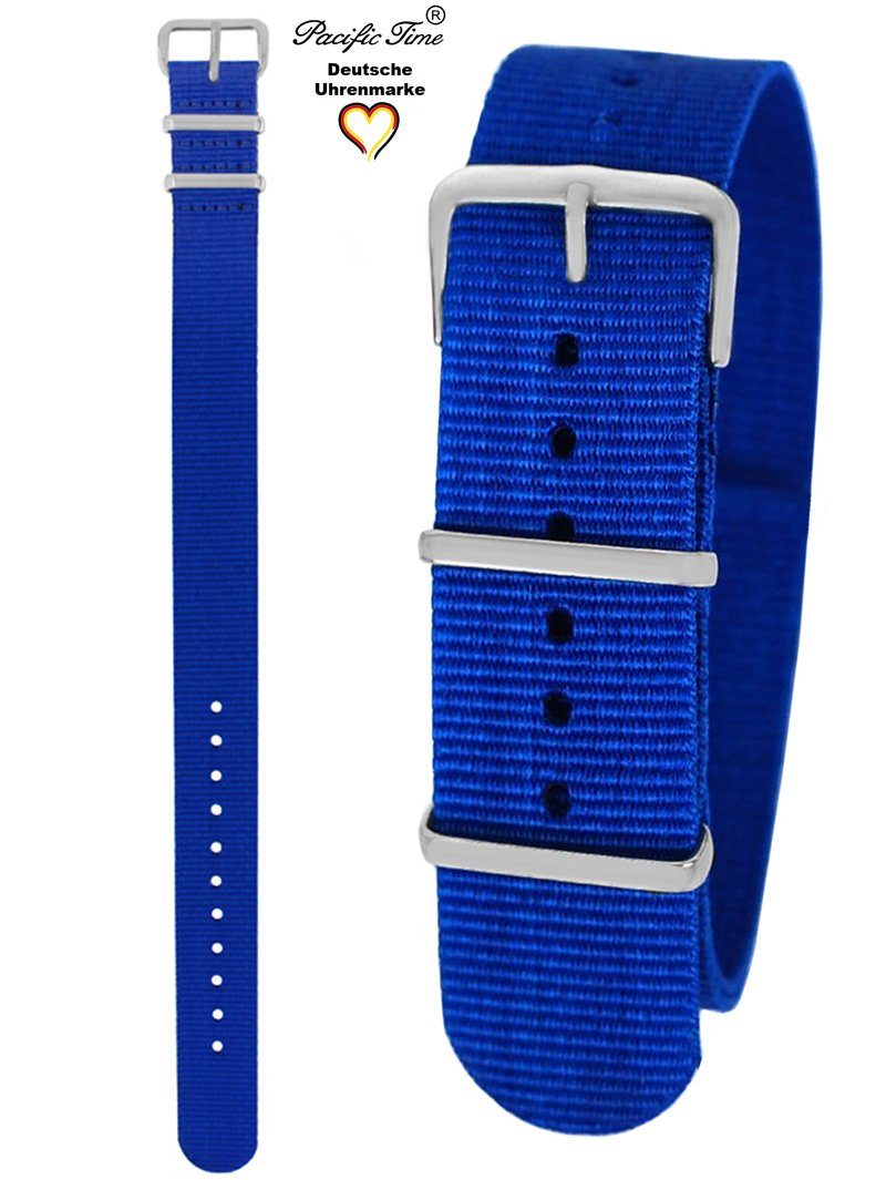 Pacific Versand Textil Gratis Uhrenarmband 16mm, Wechselarmband royalblau Time Nylon