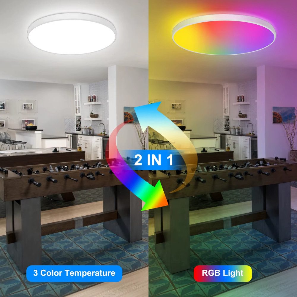 Athlix Deckenleuchte CE1133 Intelligente RGB-LED-Deckenleuchte, LED fest integriert, 16 Millionen RGB-Farben, Musik-Synchronisationsmodus