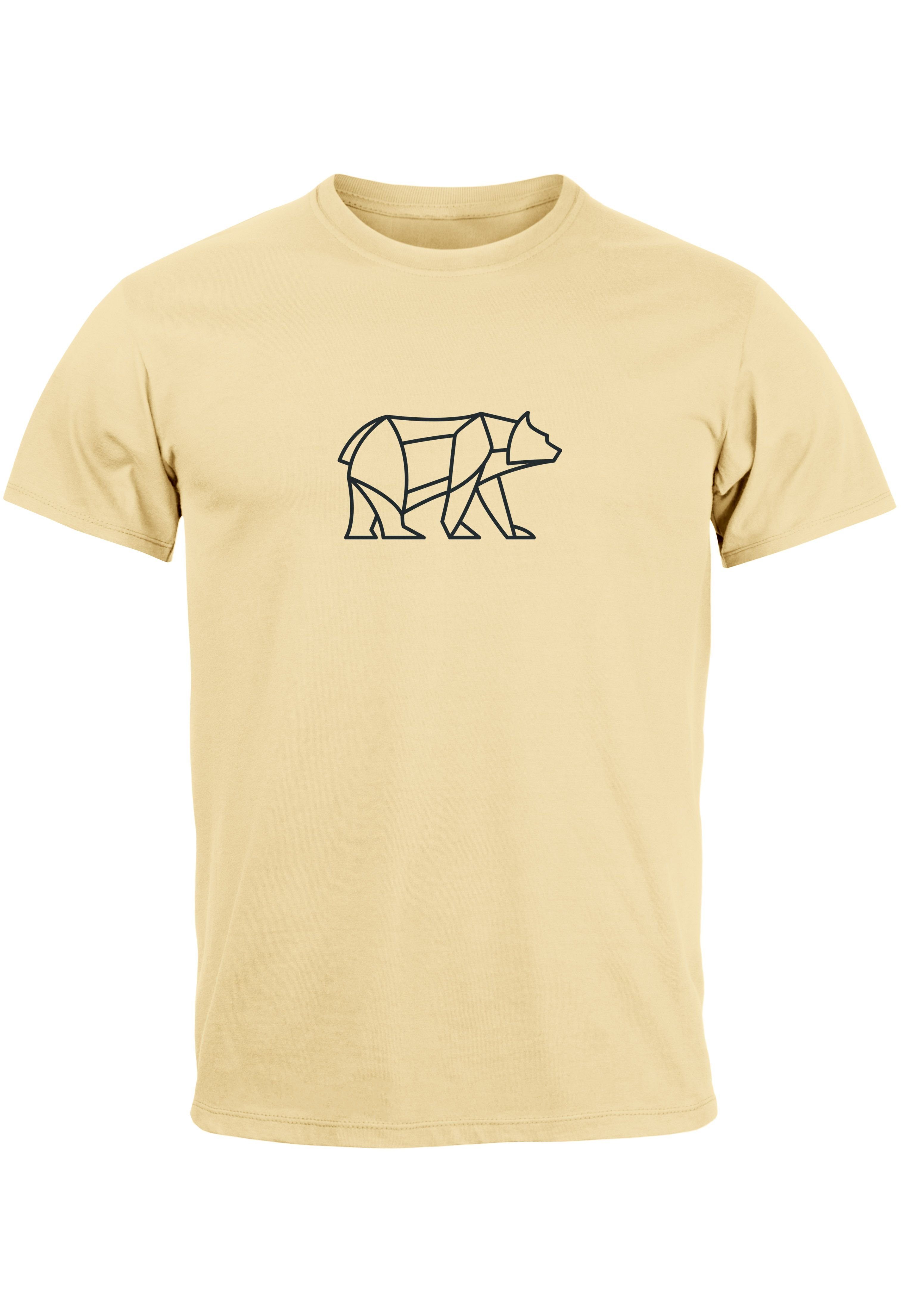 Neverless Print-Shirt Herren T-Shirt Polygon Design Print Bär Bear Tiermotiv Outdoor Fashion mit Print Polygon 2 natur
