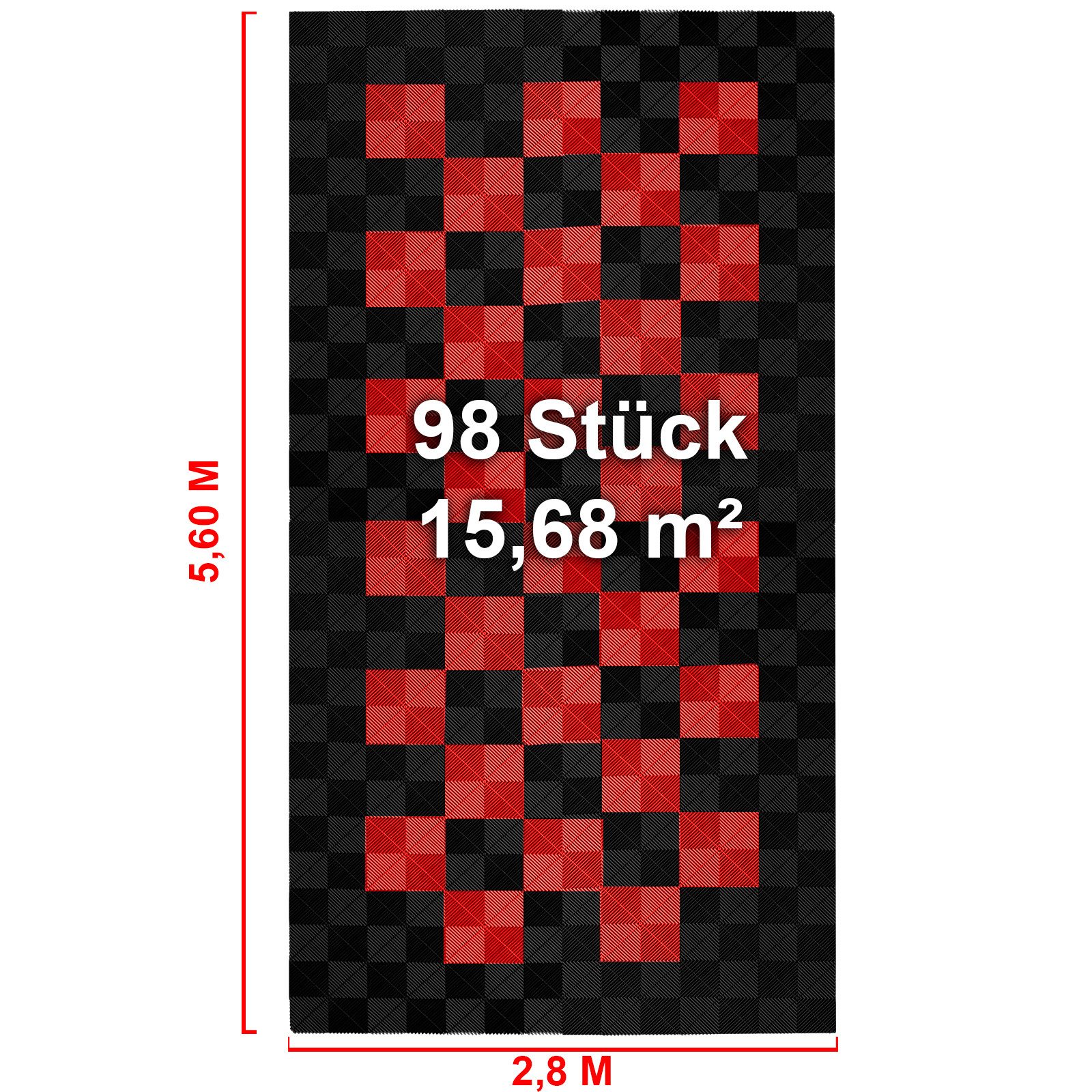 Tenzo-R Bodenfliese Performance Garagenboden Floor 2,8mx5,6m Schwarz Rot Set2, schwarz/rot